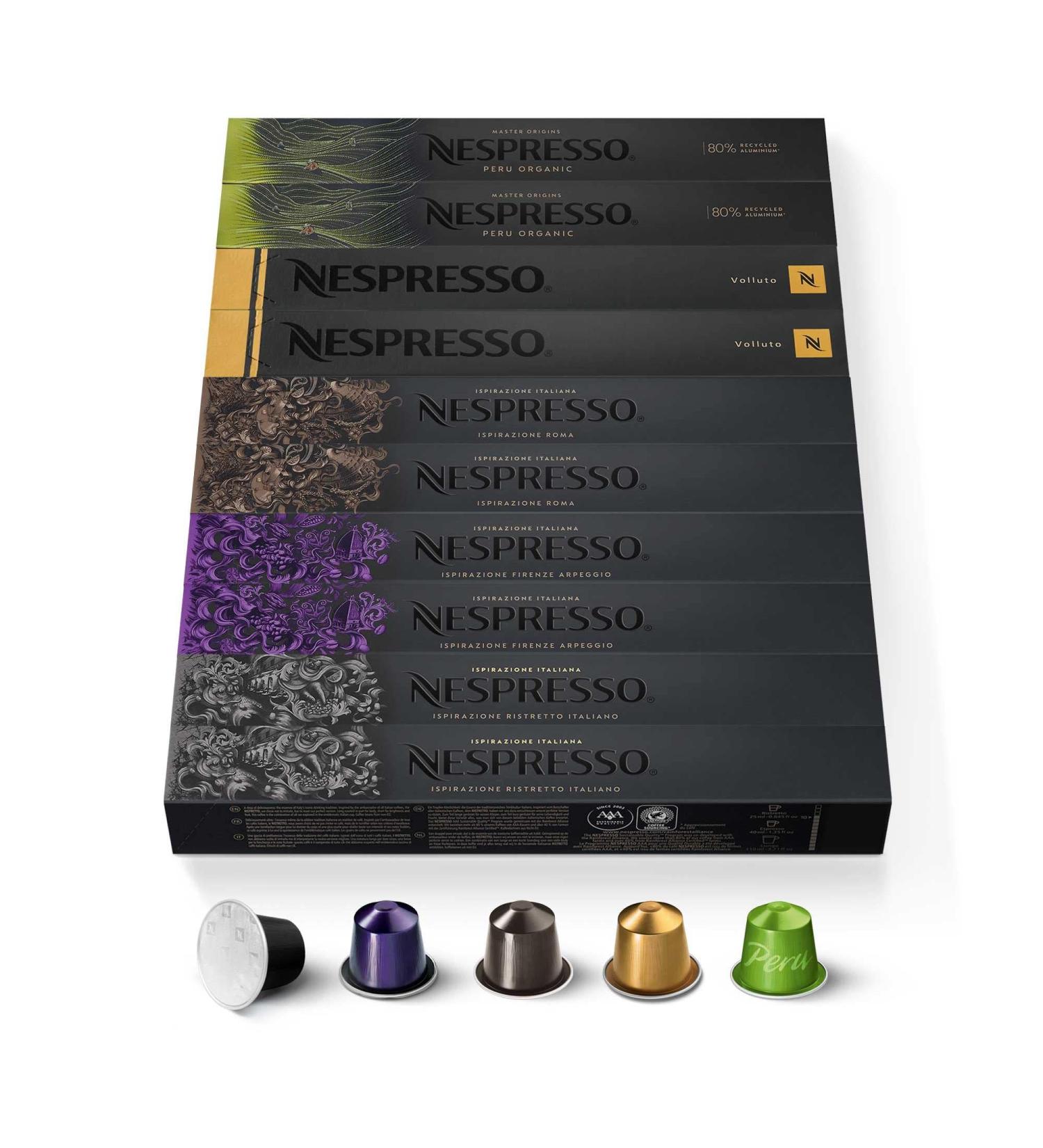 Nespresso Nespresso Original Discovery Assortment 100 Italian Inspiration & Espresso Coffee Capsules - 20x Arpeggio 20x Ristretto 20x Roma 20x Volluto 20x Peru Organic