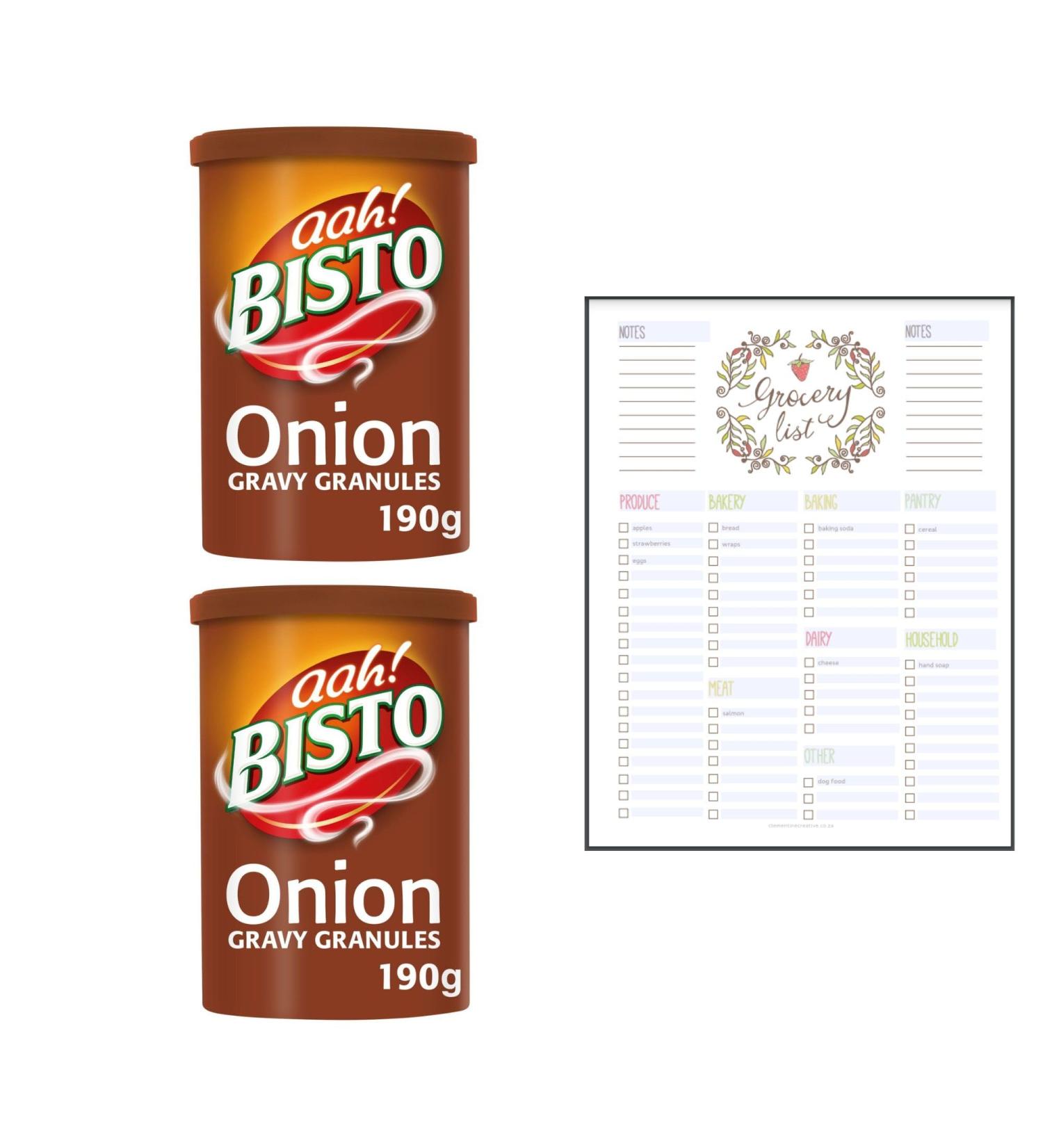 Gravy Granules Bundle which Contains Bisto Onion Gravy Granules 190g - Pack of 2 with Grocery List Card - Buy Online on GoSupps.com