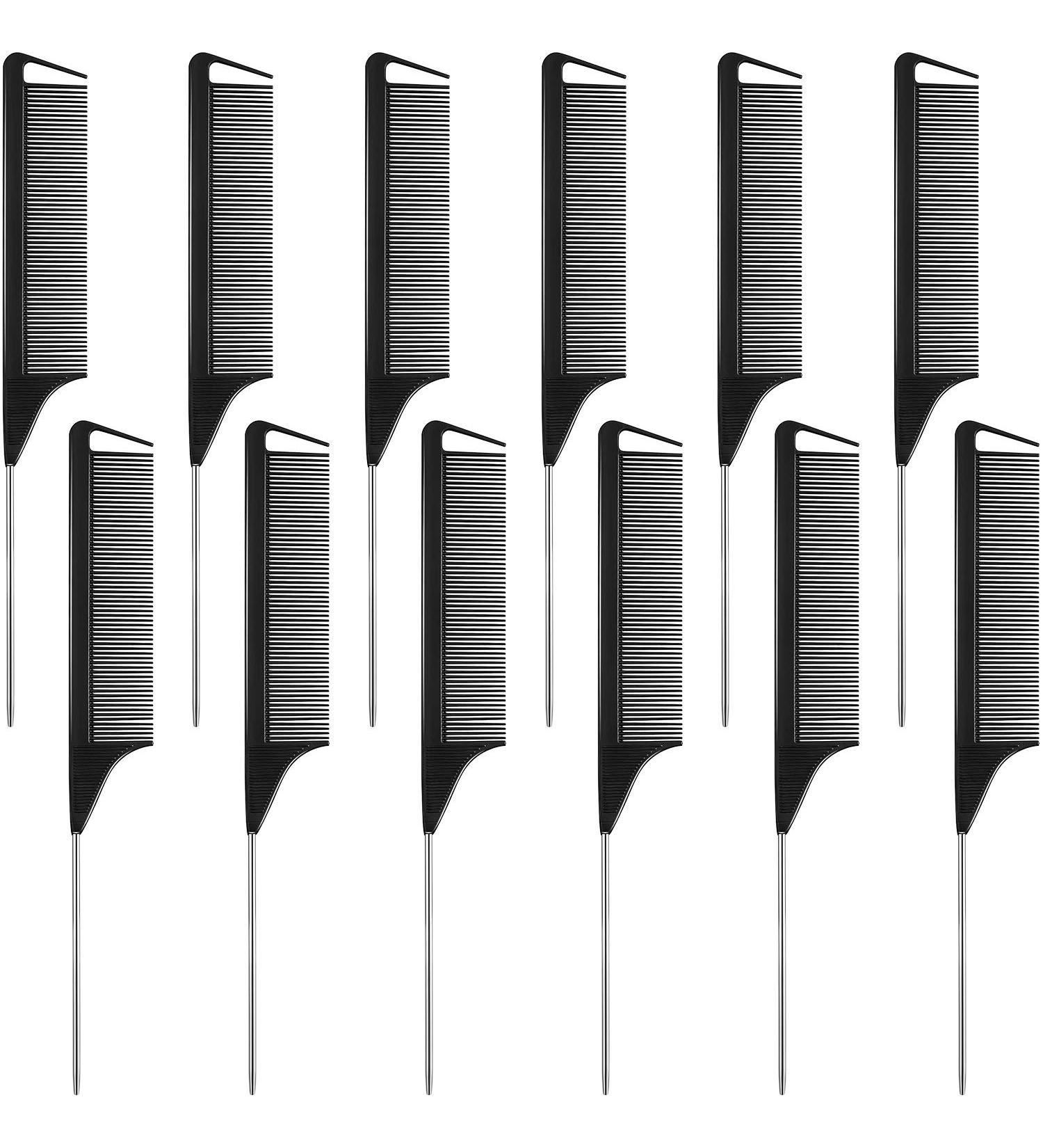 12-Piece Carbon Fiber and Stainless Steel Hair Parting Comb Set for Braids and Styling - Black - Buy Online on GoSupps.com