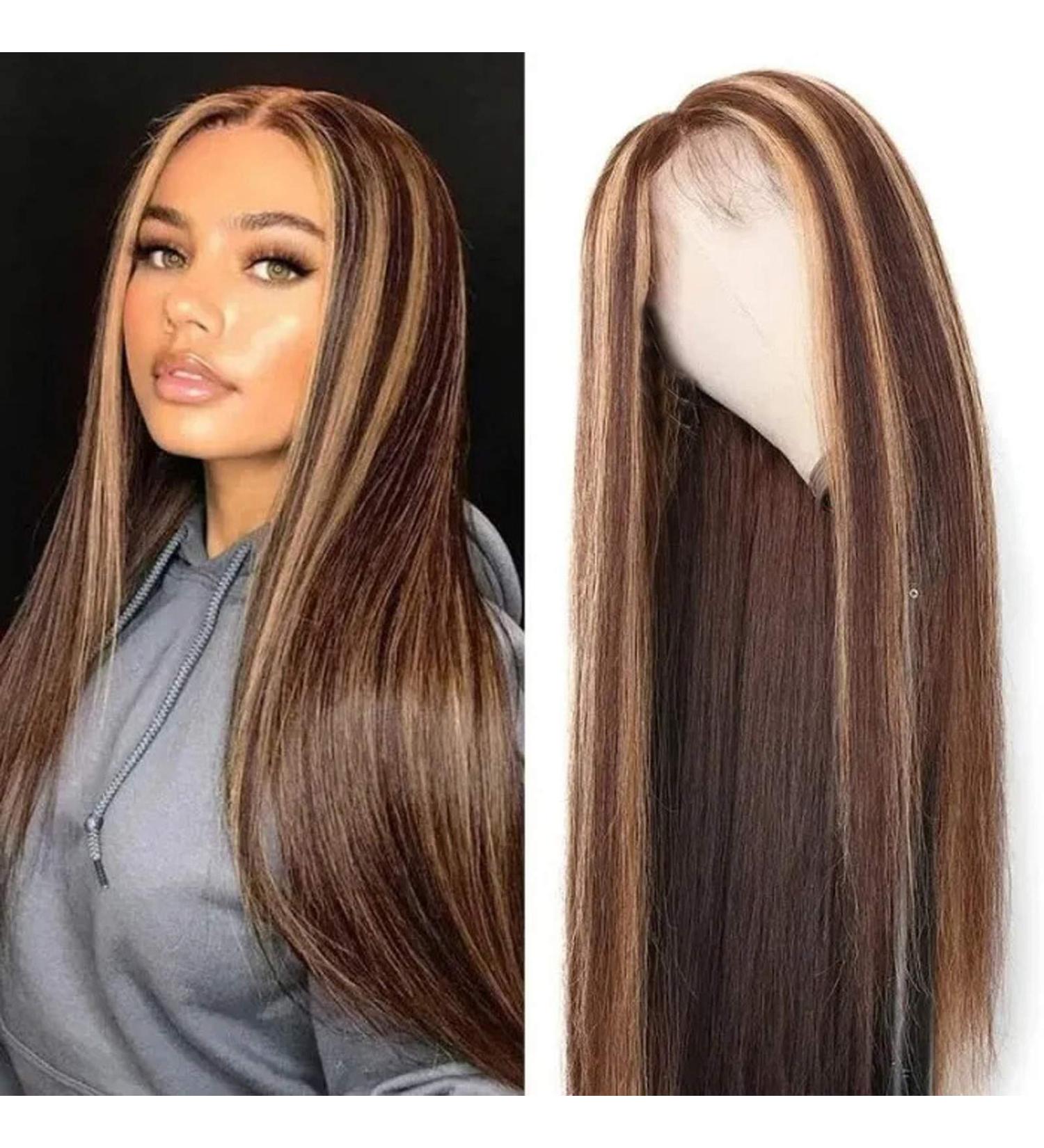 Battnot Women's Brown Slope Synthetic Wig with Wig Cap - Heat-Resistant 24 Inch Natural Costume Party Wig - Buy Online on GoSupps.com
