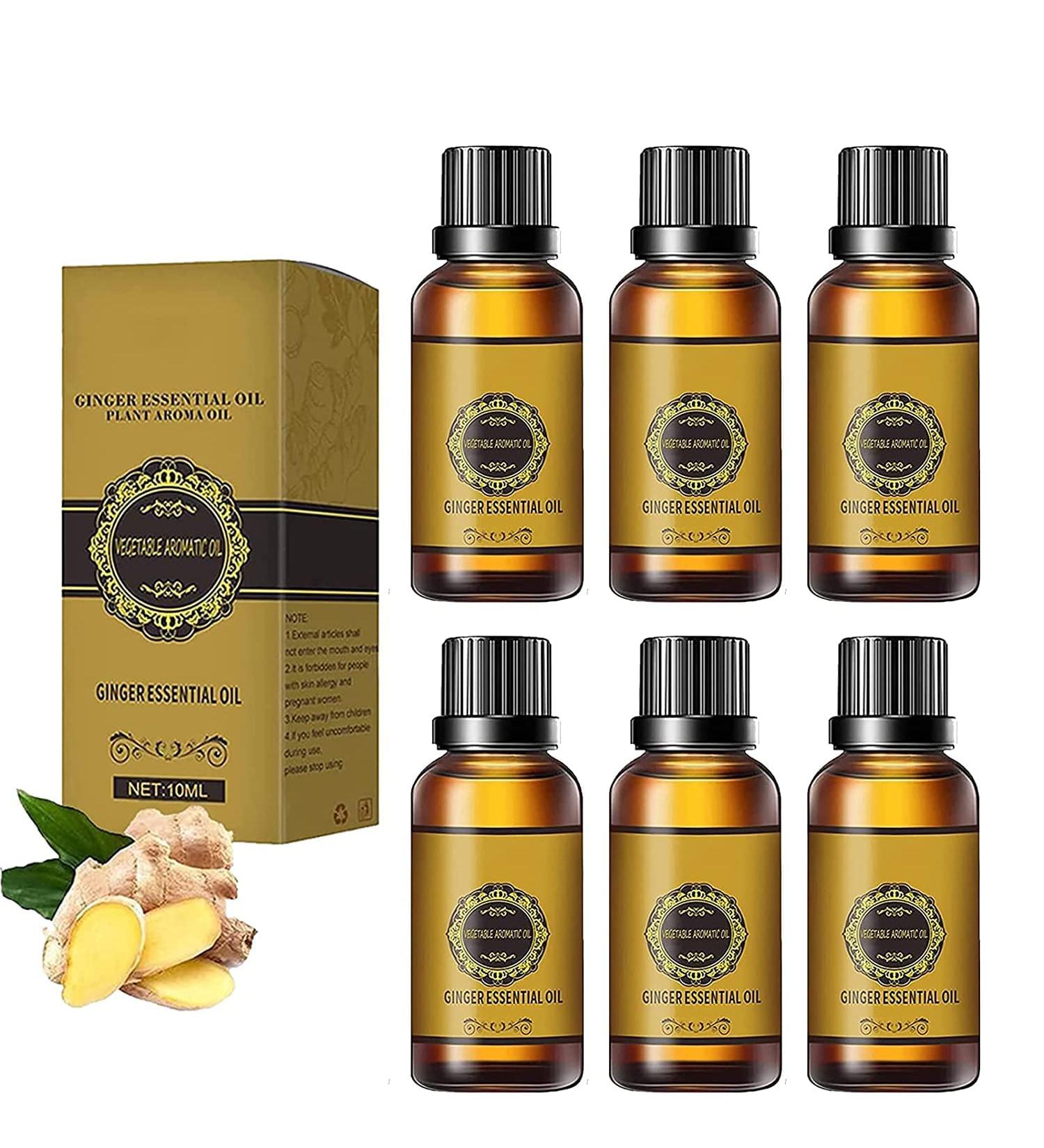 Drainage Ginger Oil for Weight Loss & Cellulite - 6PCS Herbal Massage Oil for Fat Burning & Slimming - Buy Online on GoSupps.com