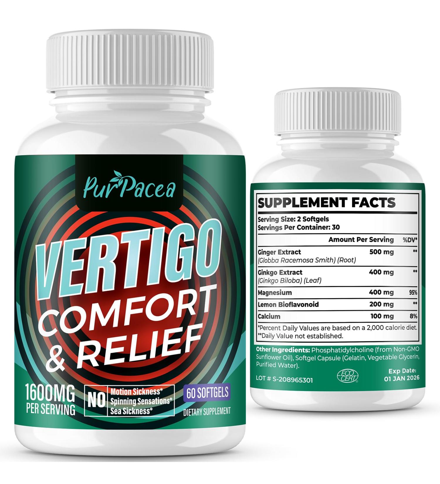 Purpacea Liposomal Vertigo Supplement with Ginger & Ginkgo Biloba Extract