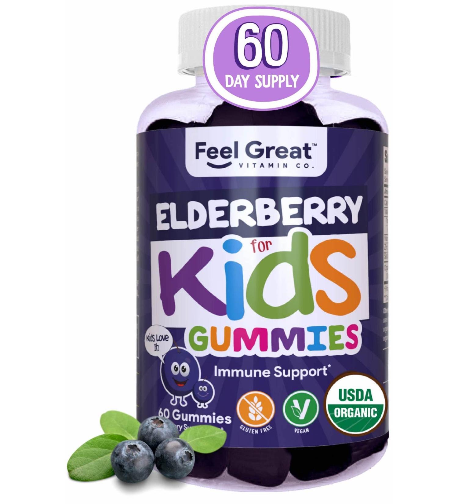 Organic Elderberry Gummies for Kids with Zinc and Vitamin C | Immune Support for Children - Gluten Free & Vegan - 60 Gummies - Buy Online on GoSupps.com
