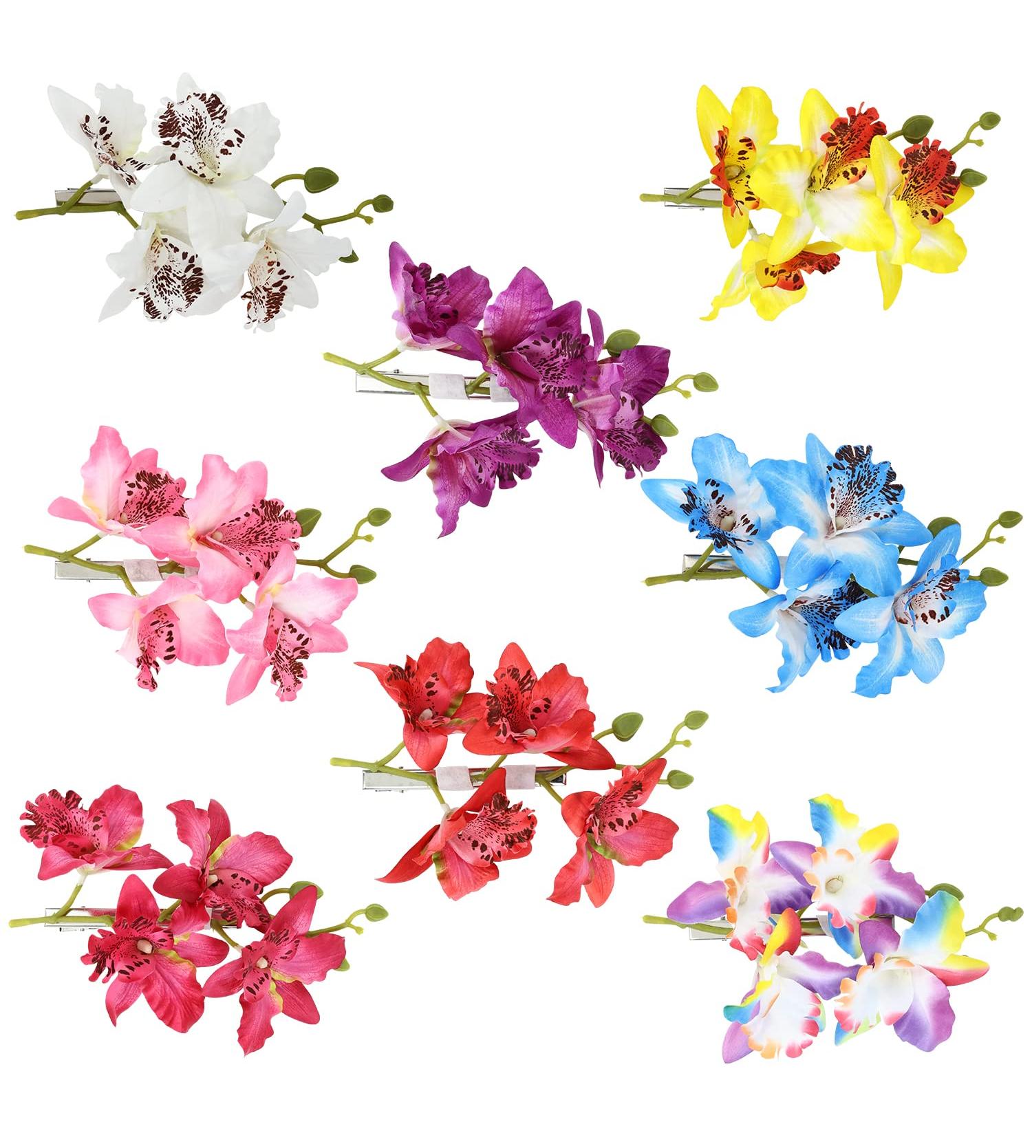 8 Pack Artificial Orchid Flower Hair Clips - Tropical Floral Barrettes for Women - Wedding Bridal Hair Accessories - Buy Online on GoSupps.com