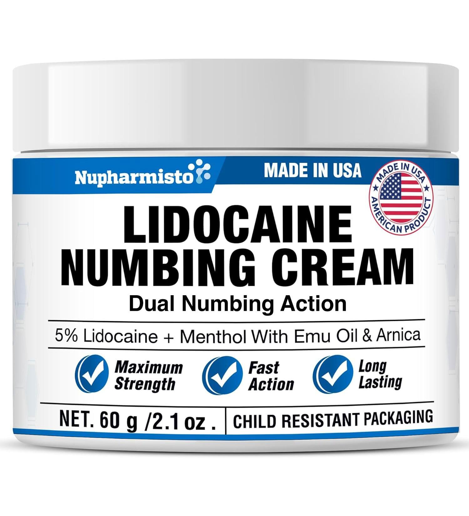 Maximum Strength Lidocaine Numbing Cream - Long Lasting Pain Relief with Menthol Arnica & Emu Oil 2.1oz | International Shipping Available - Buy Online on GoSupps.com