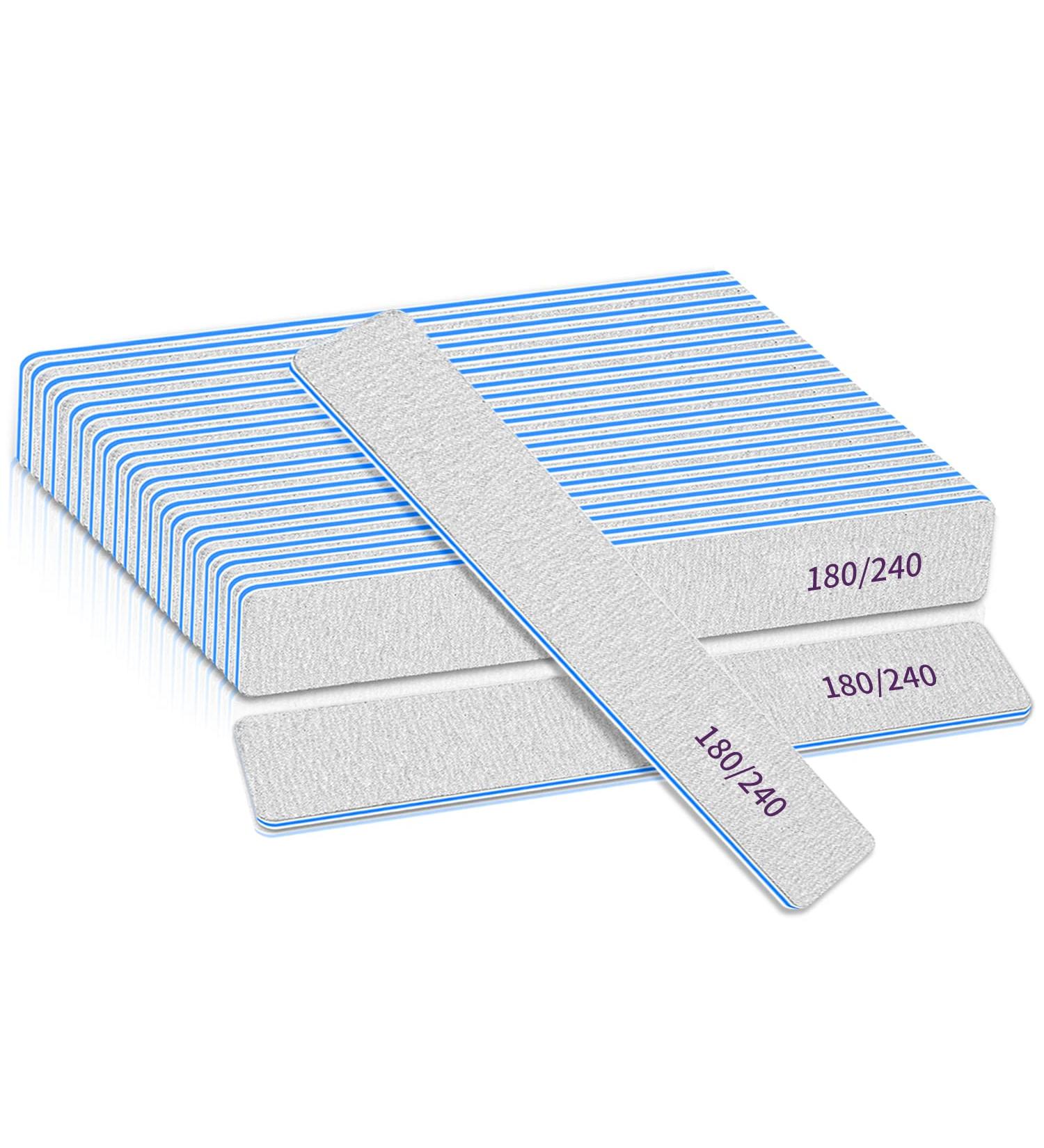 Nail Files 180/240 Grit Nail Files 12pcs Nail Files Professional Emery Boards Double Sided Nail Files Nail Files for Natural Nails and Artificial Nails or Thick Nail File Washable 180/240 Nails Edge & Natural Nails