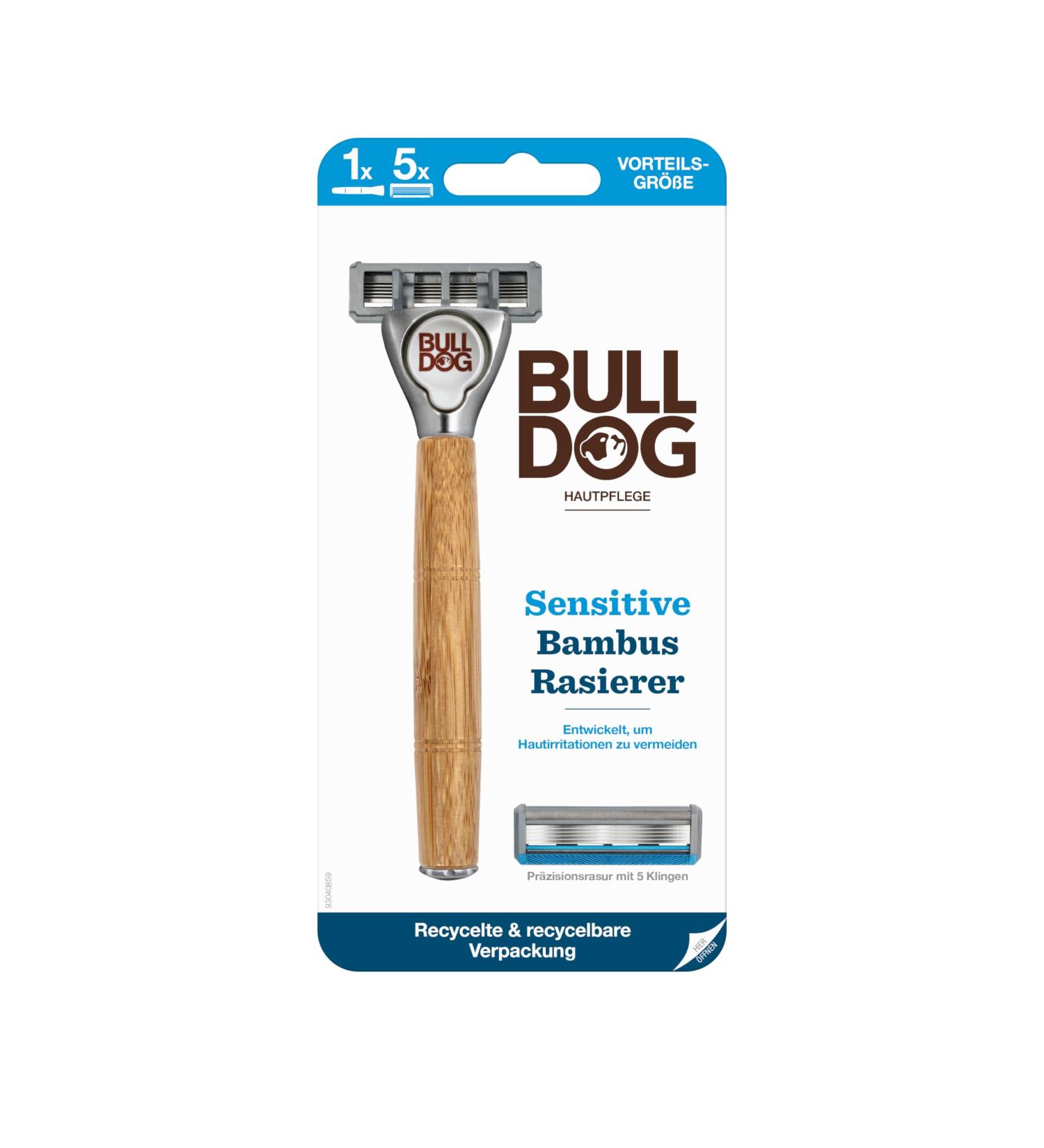 BULLDOG Wet Shave for Men | Sensitive Bamboo Handle Razor + 4 Replacement Blades | Eco-Friendly 5-Blade Shaving Experience - Buy Online on GoSupps.com