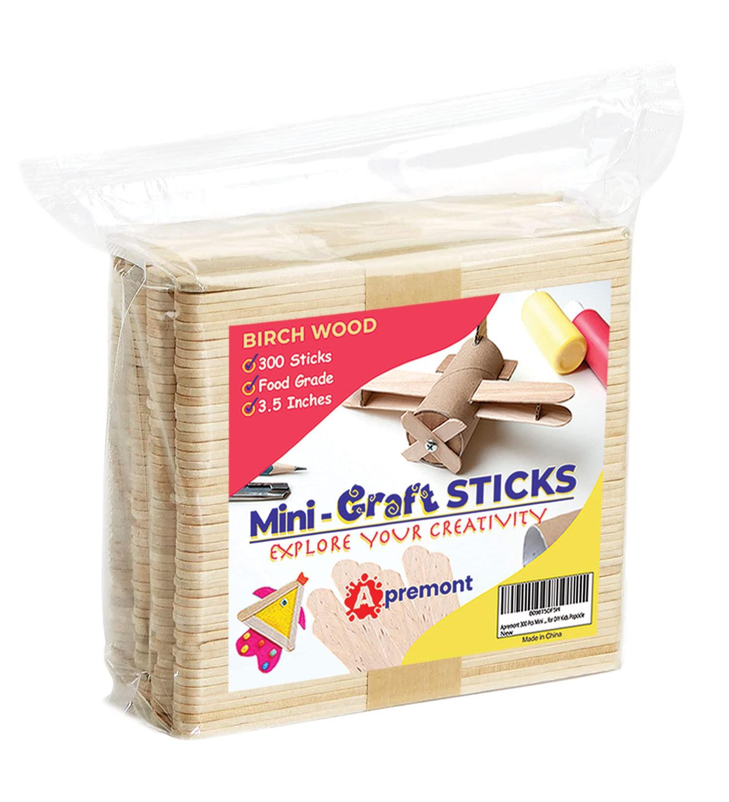 Apremont 300 Pcs Mini Natural Wooden Craft Sticks - 3.5 inch Ice Cream & Popsicle Sticks - Food Grade & Ideal for Crafting, Stirring, and DIY Kids Projects - Buy Online on GoSupps.com