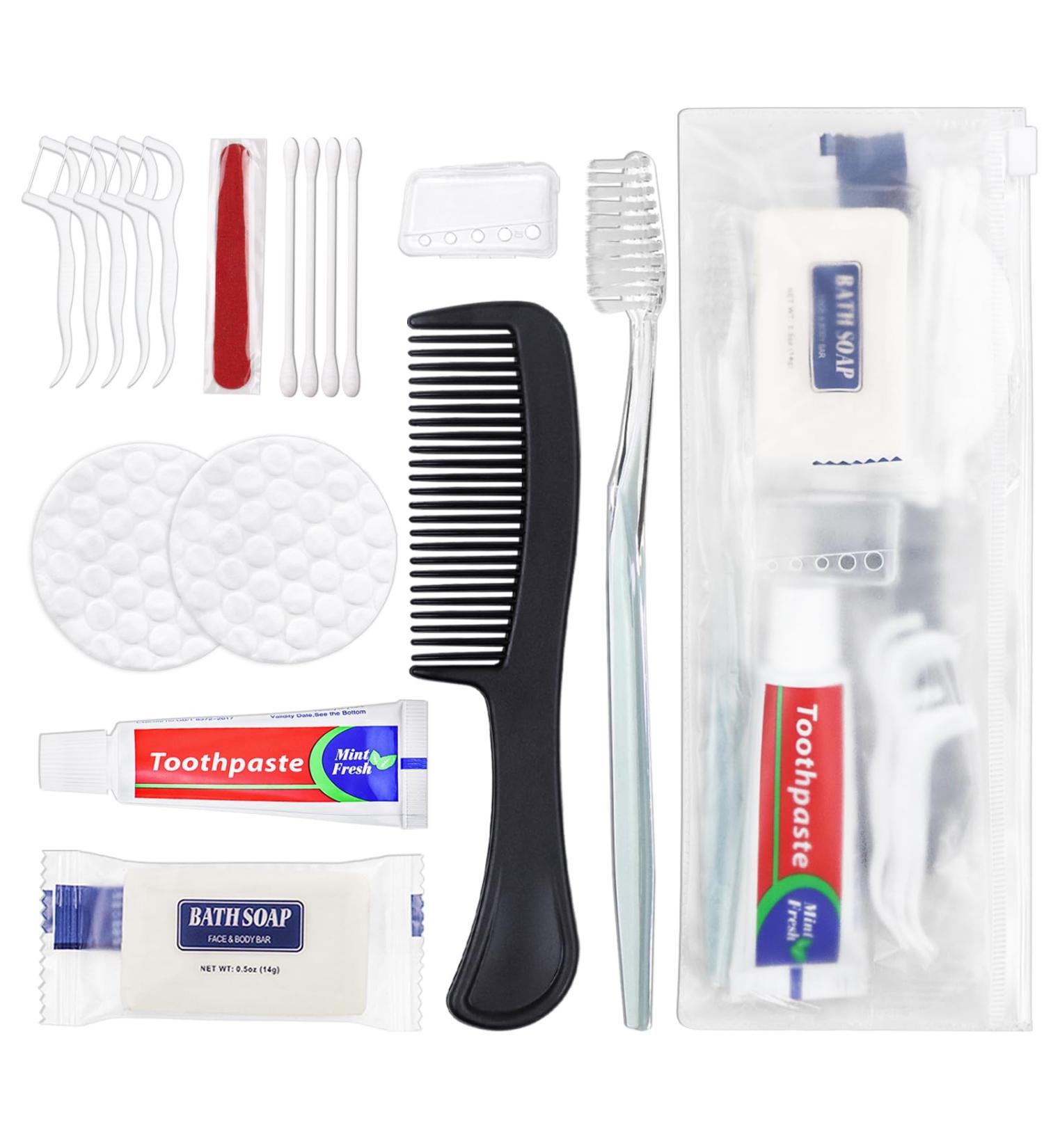 25 Sets Personal Hygiene Kit Bulk - Disposable Toiletry Kits for Travel Homeless Supplies | Toothbrush Toothpaste Floss Comb & Soap Cover - Buy Online on GoSupps.com