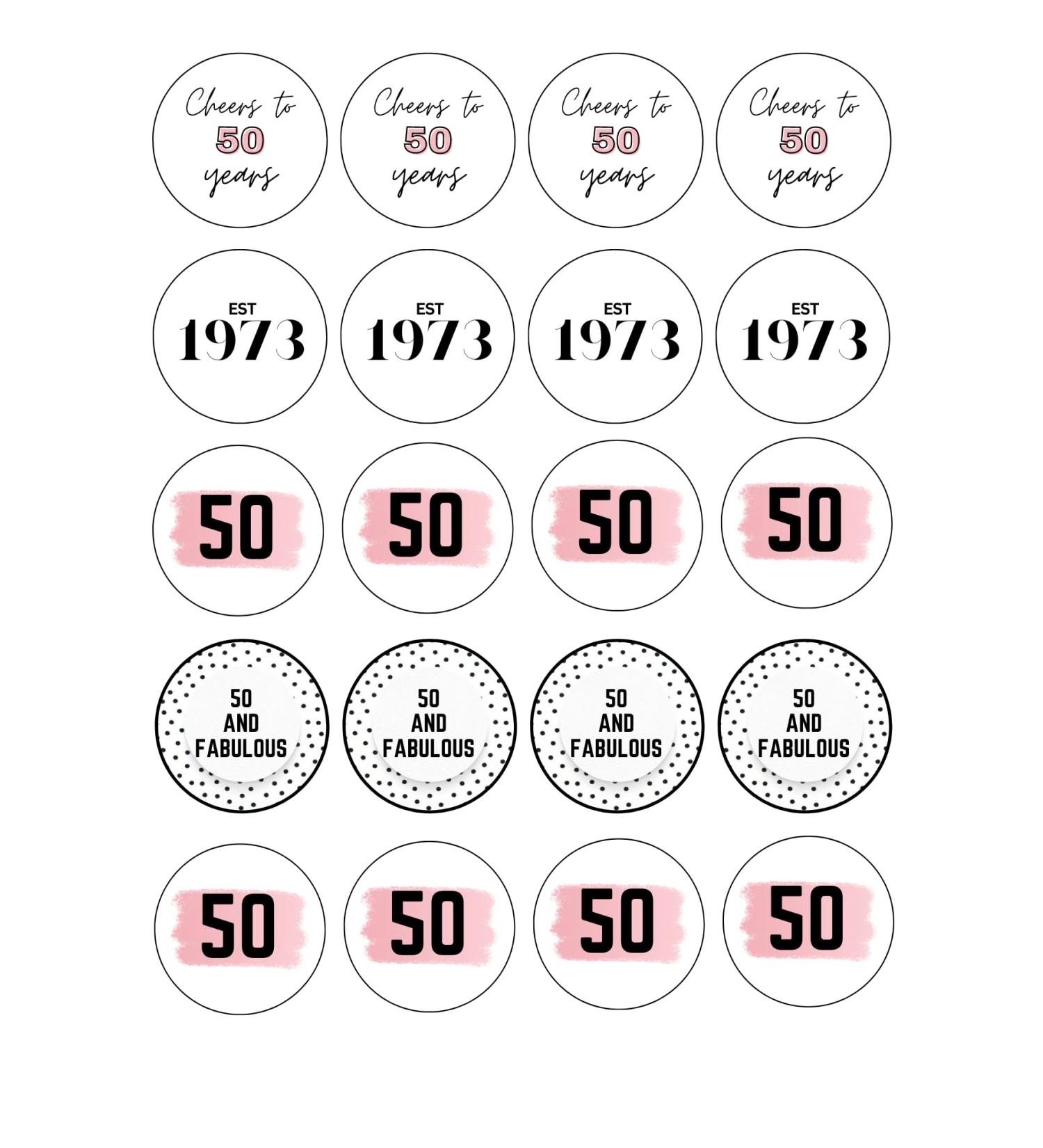 20 x 4.5cm edible 50th Birthday Pink champagne prosecco flute drink toppers uncut