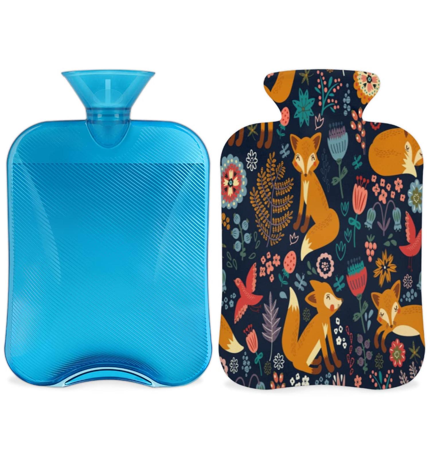 Buy Cute Cartoon Fox Heat Bottle - 2L Cozy Hot Water Bag with Fluffy Cover & Flower Motif for Pain Relief | Ideal for Back Neck & Shoulders - Buy Online on GoSupps.com