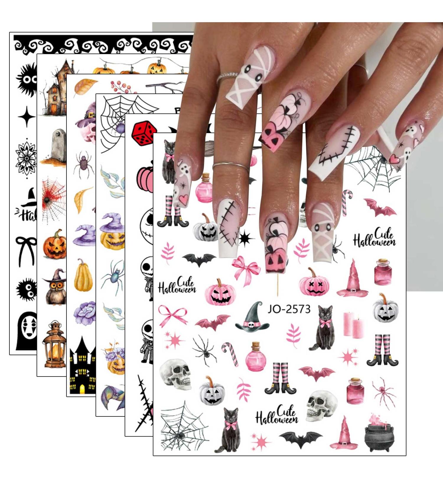 JMEOWIO 12 Sheets Halloween Nail Art Stickers Decals Self-Adhesive Cute Heart Nail Supplies Nail Art Design Decoration Accessories - Buy Online on GoSupps.com