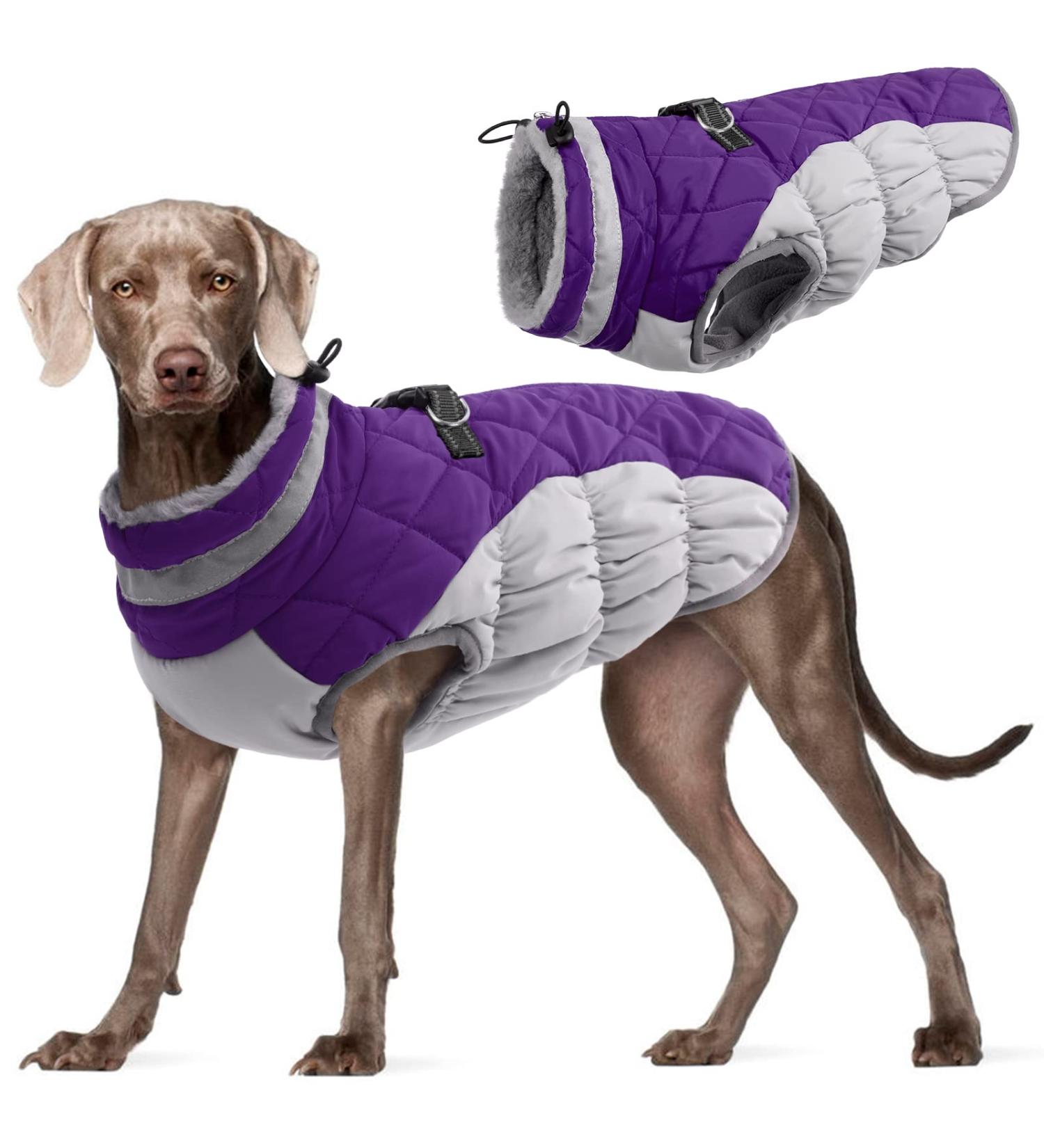 Kuoser Waterproof Dog Coat - Cozy Cold Weather Jacket for Small to Medium Dogs Fleece Lined Reflective Vest in XL Purple | Shop Now! - Buy Online on GoSupps.com