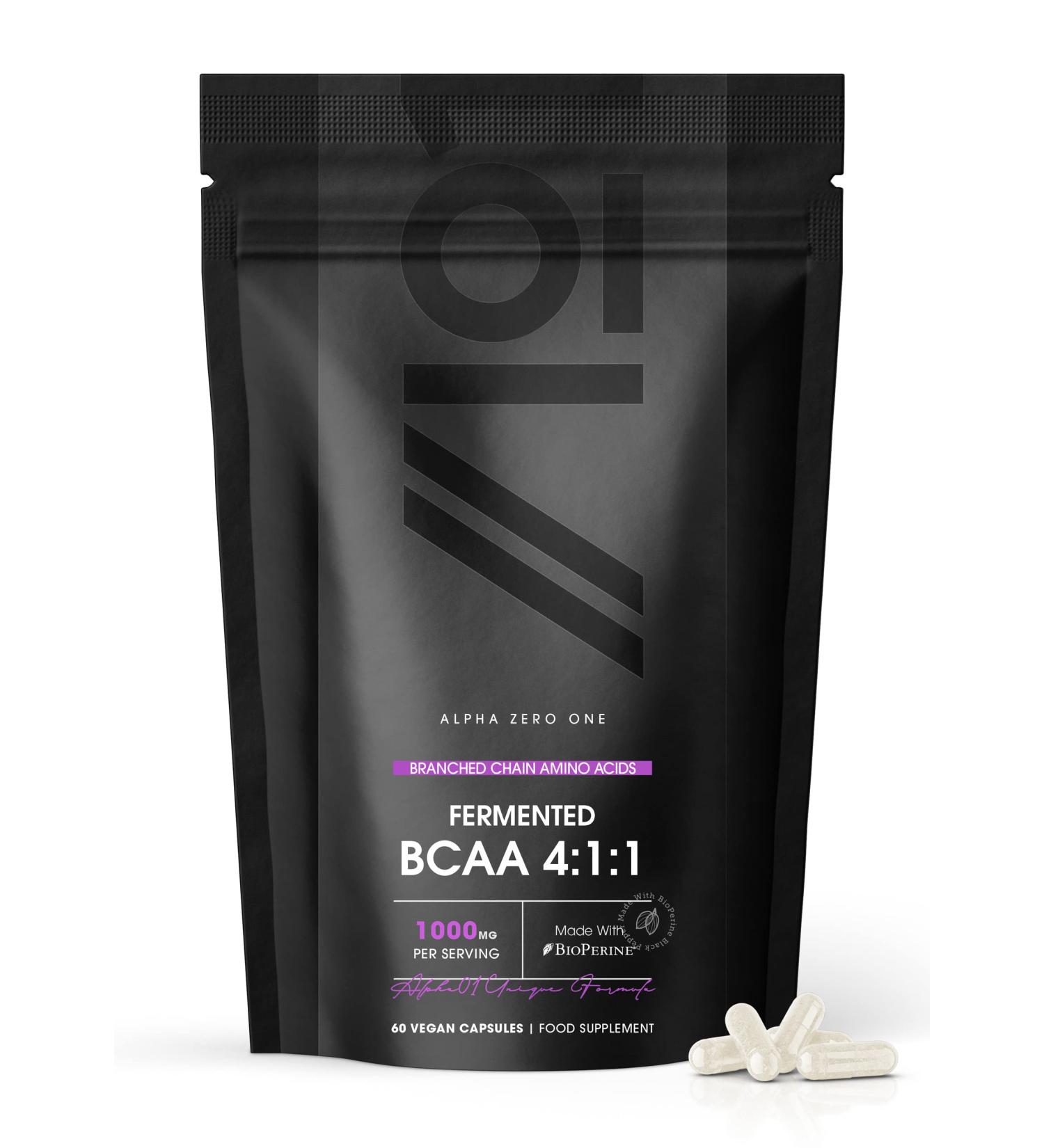 High Strength Fermented BCAA 1000mg with BioPerine Vegan Capsules - 60 Count - Buy Online on GoSupps.com