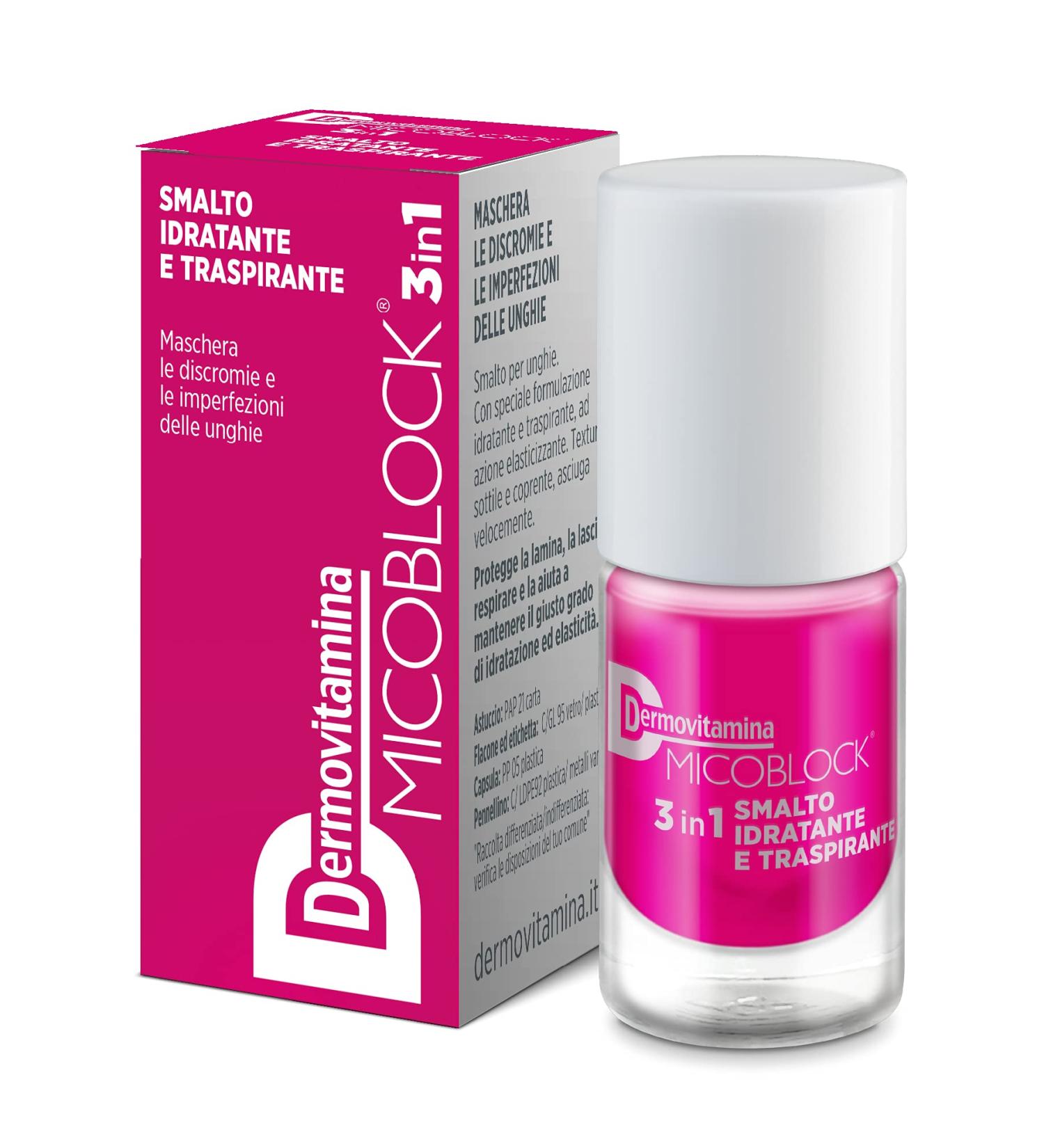 Dermovitamina Micoblock 3in1 Fuchsia Nail Polish - Quick Dry Moisturizing Breathable Elastic Effect for Damaged Nails - 5ml (1 Pack) - Buy Online on GoSupps.com