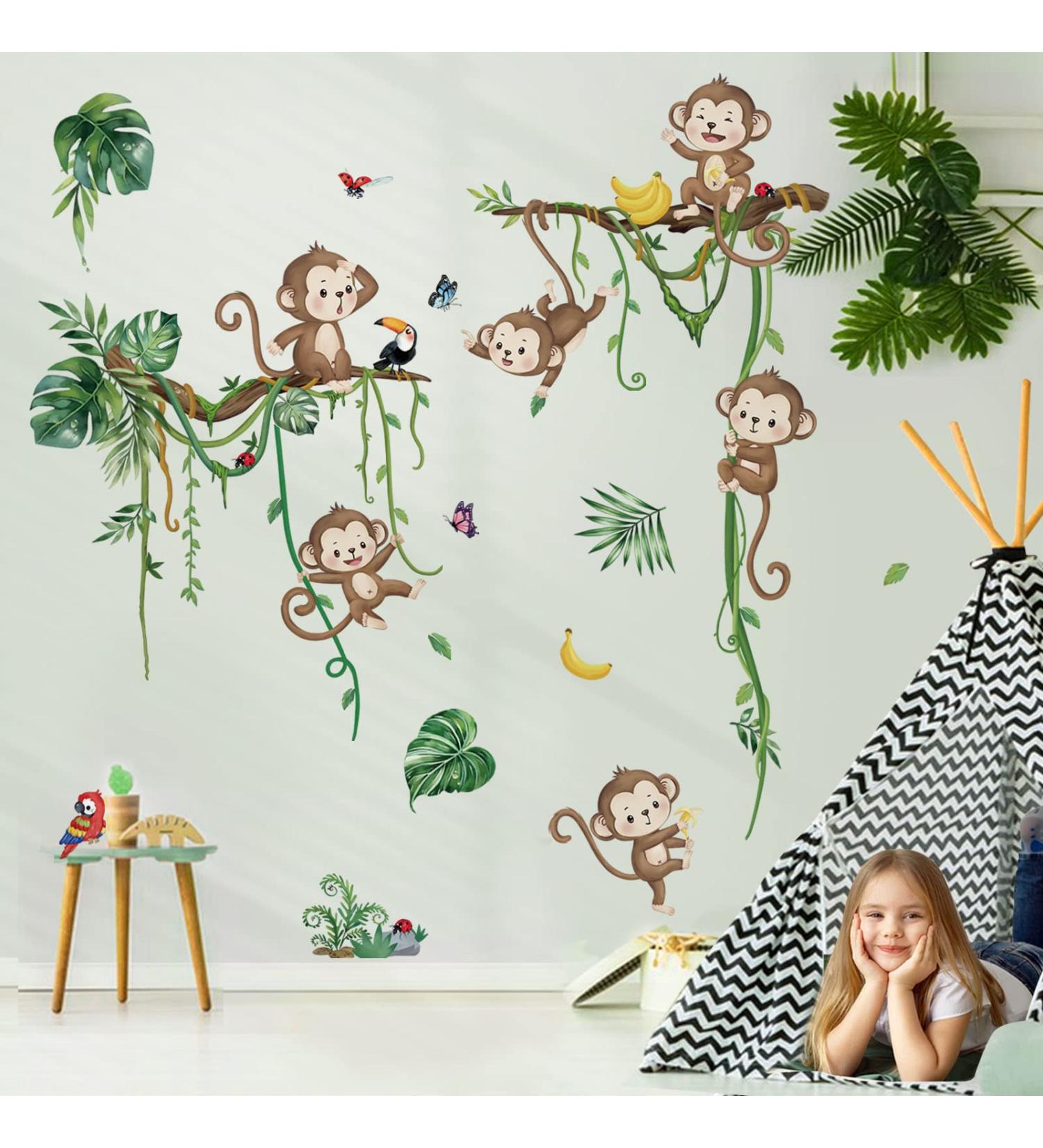 Decalmile Jungle Monkey Climbing Tree Wall Decals - Animal Vine Leaves Stickers for Nursery, Kids & Living Room D cor - Buy Online on GoSupps.com