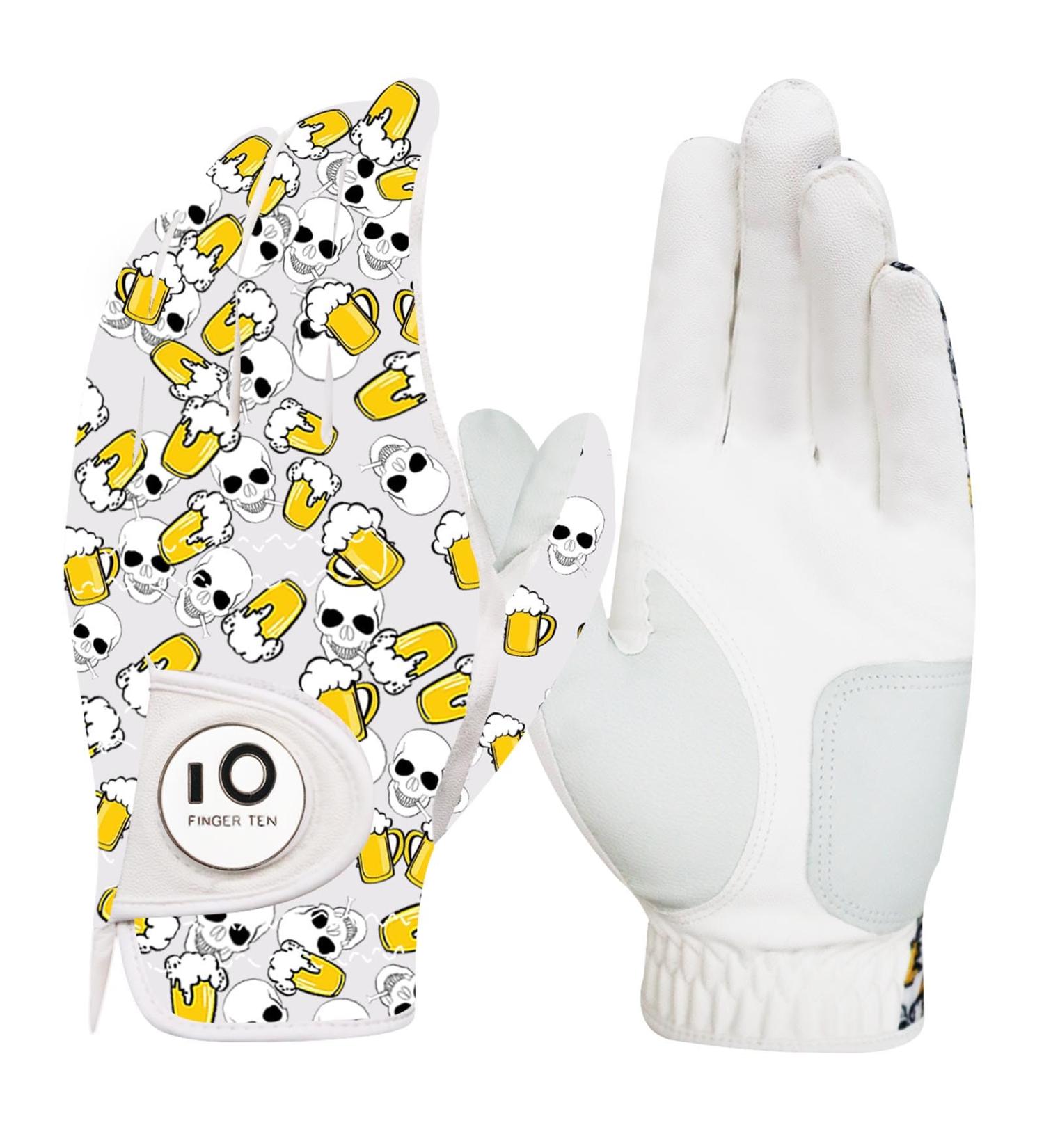 Premium Finger Ten Golf Gloves for Men - Leather with Ball Marker Summer Comfort Weathersof Quality in Gray/Yellow Size M-L - Buy Online on GoSupps.com