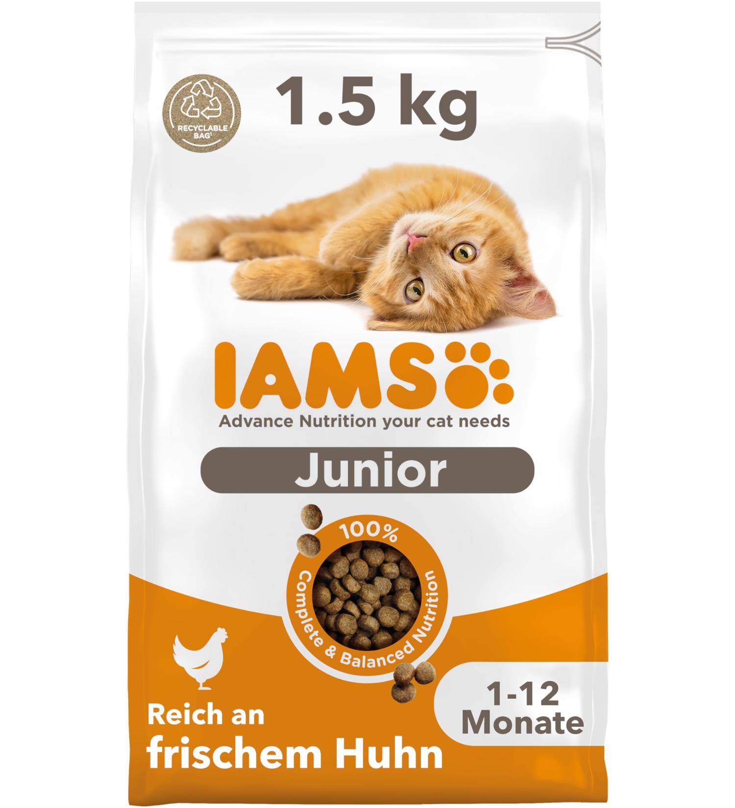 IAMS Junior Dry Cat Food with Chicken for Kittens (1-12 Months) - 1.5 kg Pack | Premium Nutrition for Healthy Growth - Buy Online on GoSupps.com