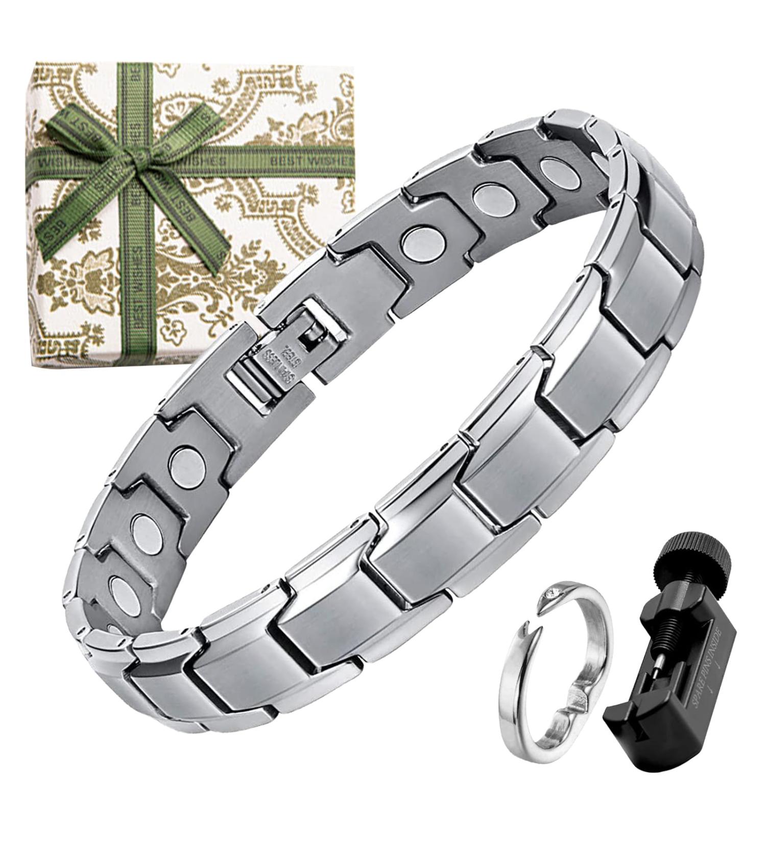 DGUSO Men's Magnetic Bracelet - Titan Steel Adjustable Jewelry with Gift Box | Stylish Magnetic Hard Band & Ring Set - Buy Online on GoSupps.com