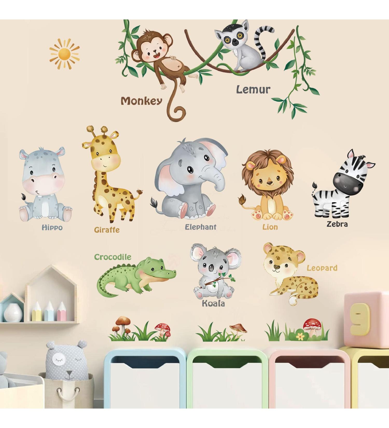 DecalMile Jungle Animals Wall Decals - Monkey Elephant Lion Giraffe Wall Stickers for Baby Nursery and Kids Room Decor - Buy Online on GoSupps.com