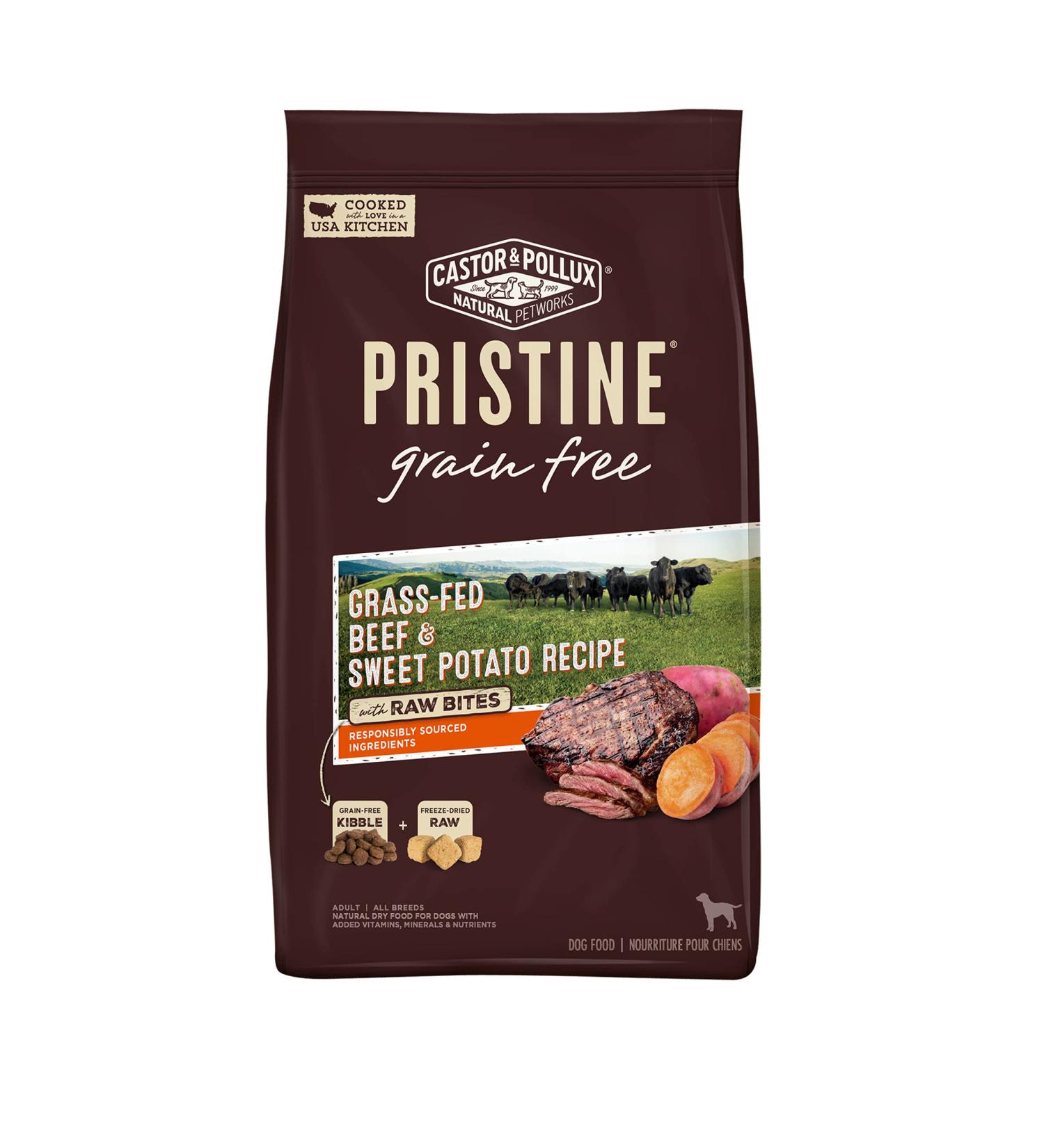 Castor & Pollux Pristine Grain-Free Dry Dog Food - Grass-Fed Beef & Sweet Potato with Raw Bites, 10 lb Bag - Buy Online on GoSupps.com