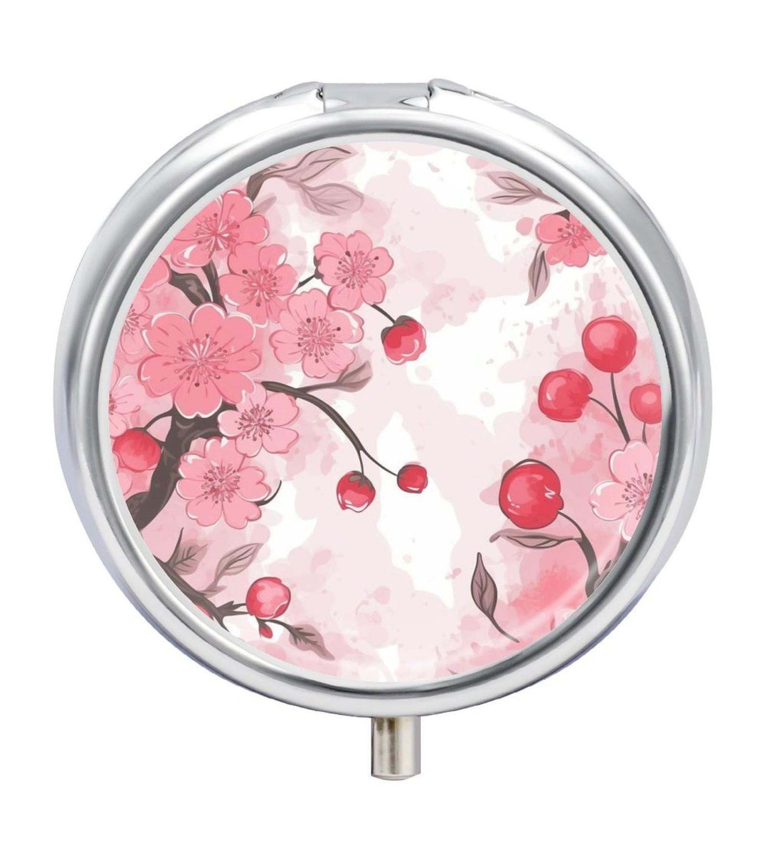 Cherry Floral Pill Box - Portable 3 Compartment Travel Pill Organizer for Handbag & Pocket - Buy Online on GoSupps.com