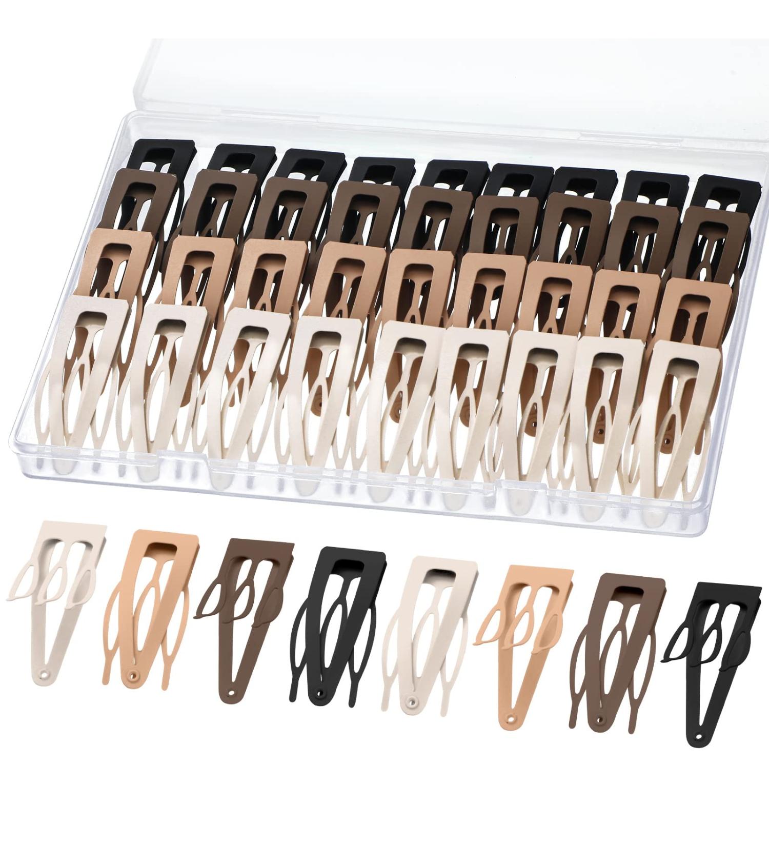 60 Pieces Double Grip Hair Clips Set with Plastic Box - Metal Snap Clips for Women Girls Hair, Salon Quality Barrettes in Black, Dark Brown, Beige, Cream - Buy Online on GoSupps.com