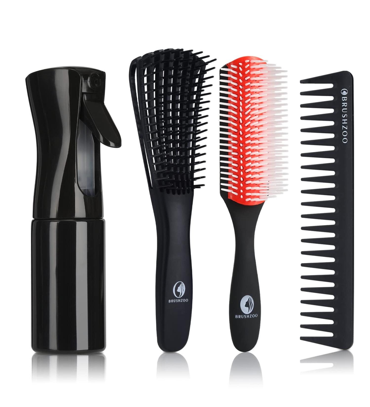 Detangling Brush Set with Hair Spray Bottle for Curly Hair - 9 Row Brush Wide Tooth Comb - Red - For Women, Men, and Kids - Ideal for Natural 3/4abc Hair - Detangler Brush Included - Buy Online on GoSupps.com