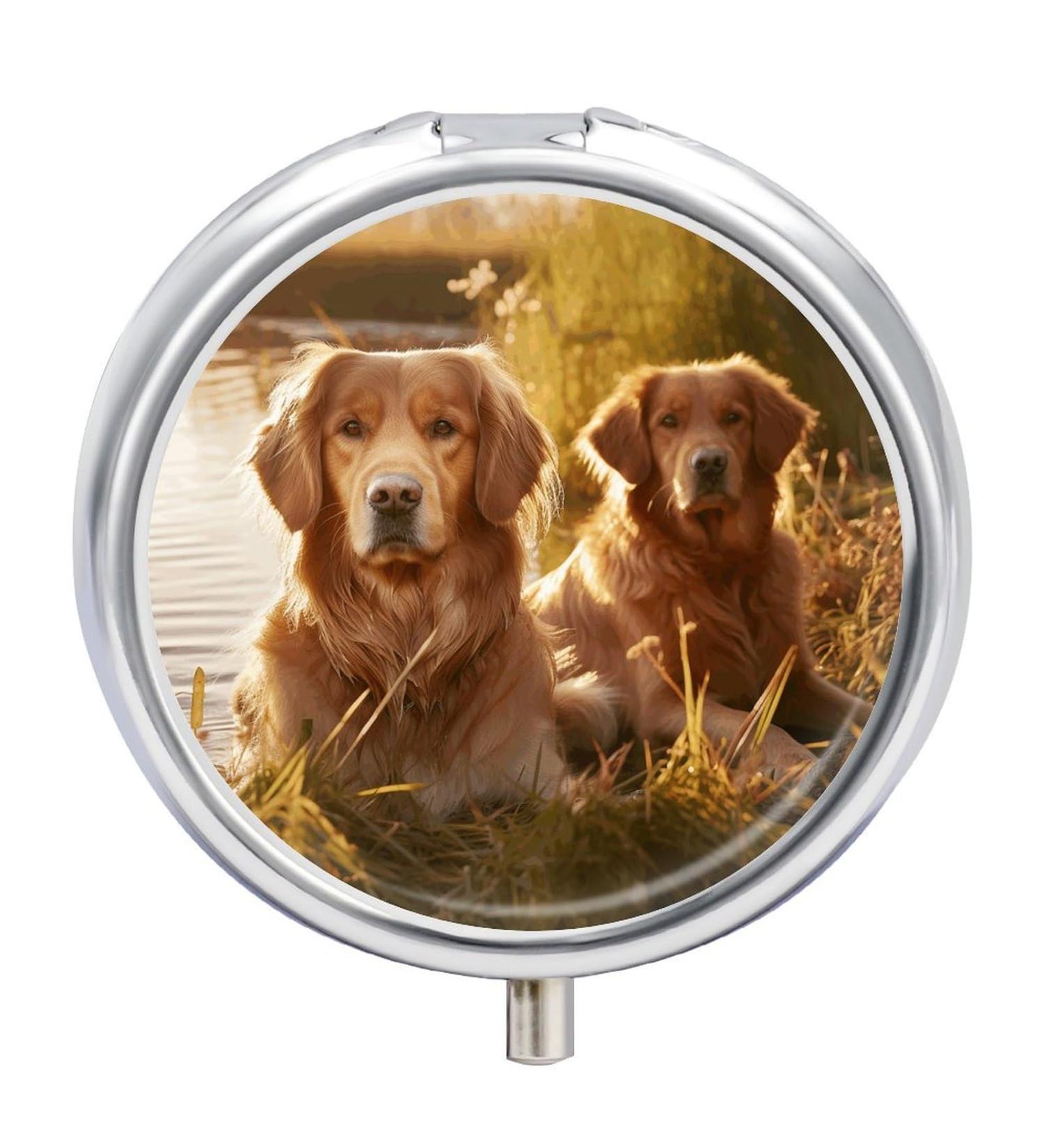 Travel Pill Box with Golden Retrievers | 3 Compartment Portable Medicine Organizer | Perfect for Purse & Pocket - Buy Online on GoSupps.com