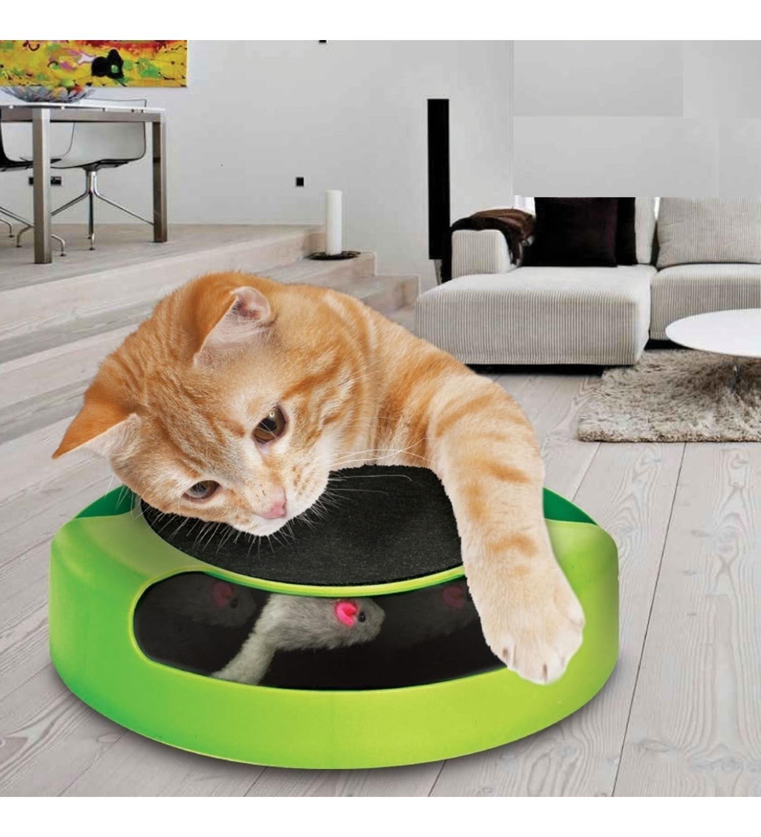 ASAB Cat Kitten Catch The Mouse Plush Motion Chase Toy For Pet Interactive Hide and Seek Hunt with Claw Care Moving Play Scratching Pad Mat Fun Exercise Toy For Active Kitten and Old Cats