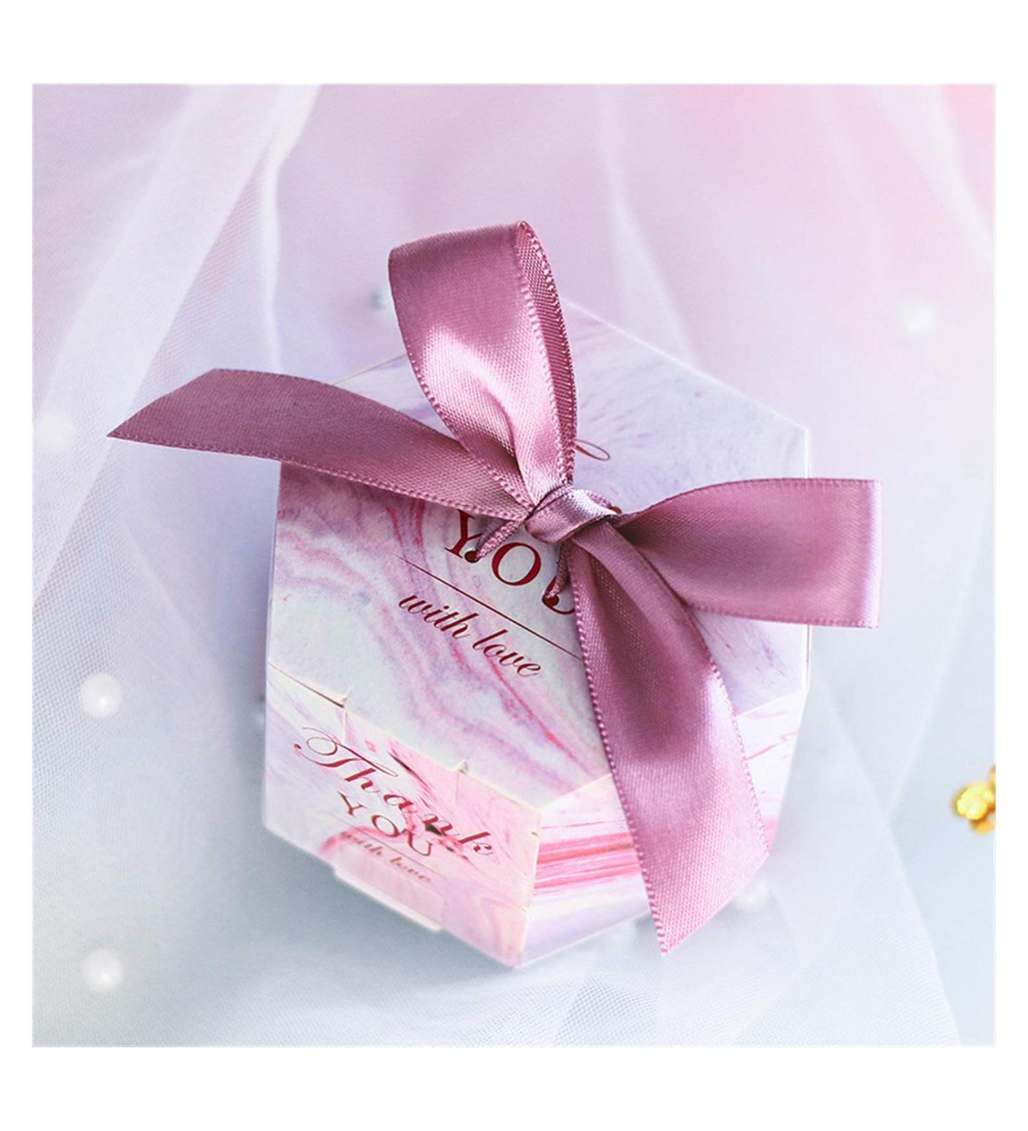 Candy Box Creative Romantic Marbled Candy Box Wedding Supplies And Pink Party Supplies Baby Shower Paper Sweet Chocolate (25/50/100 Pcs) (Color : Purple Ribbon Size : 50pcs) - Buy Online on GoSupps.com