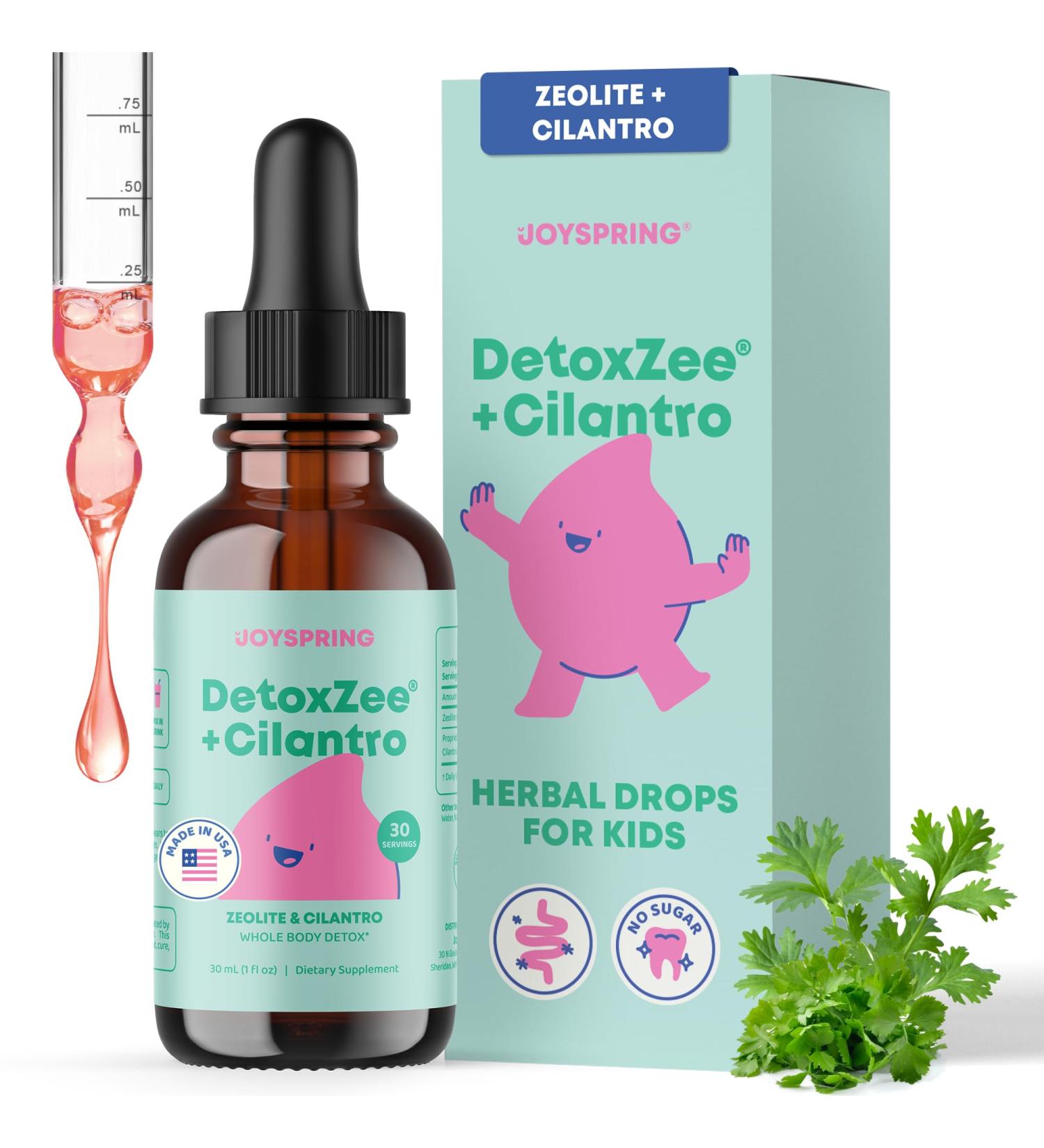 JoySpring DetoxZee Cilantro Drops for Kids - Natural Detox Support with Zeolite & Cilantro Extract - Gentle Whole-Body Cleanse for Children & Toddlers - Kid-Friendly Liquid Detox 30 Servings - Buy Online on GoSupps.com