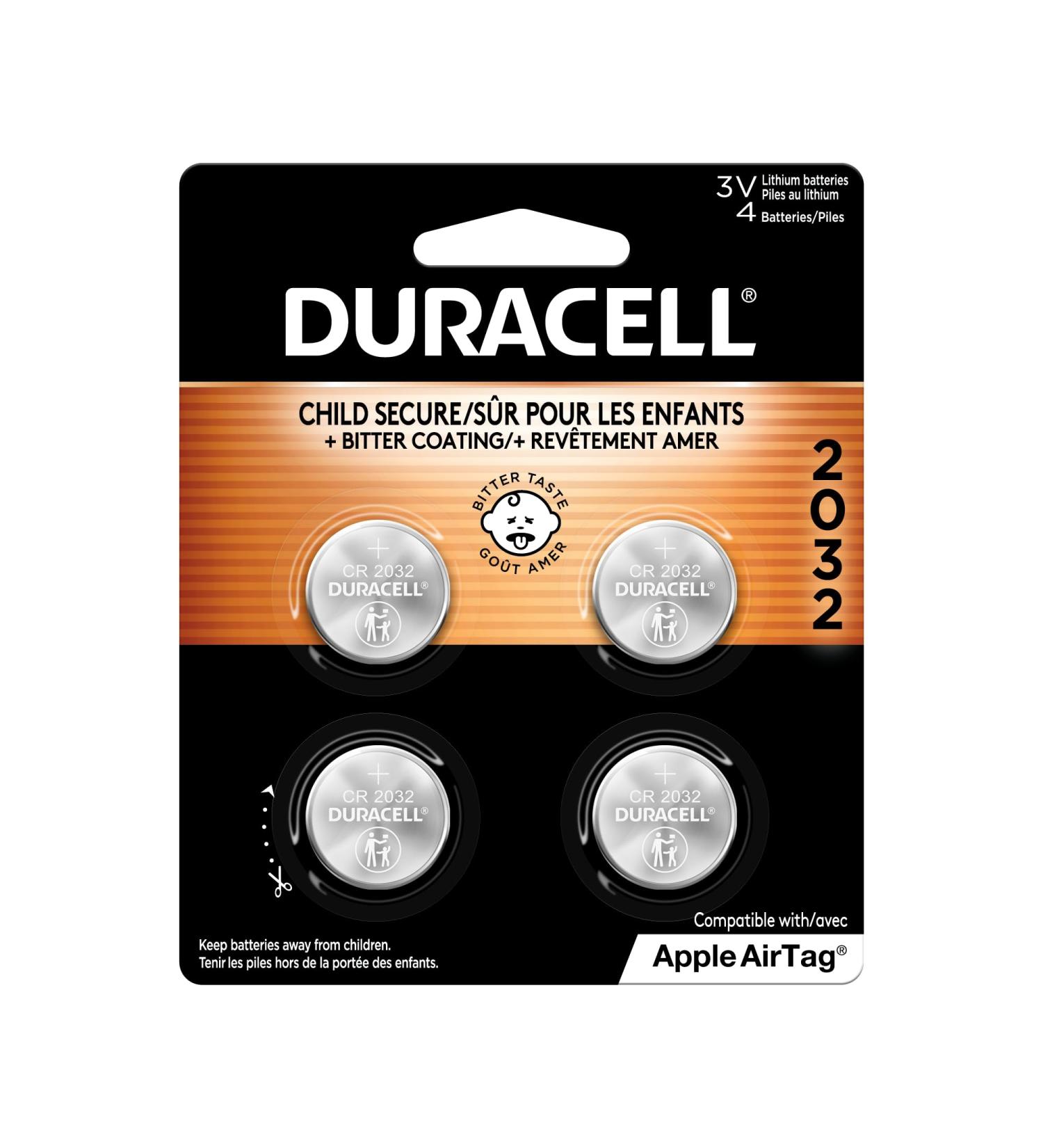 Duracell 2032 battery CR2032 3v Lithium Coin Battery 4 Count (pack of 1). Bitter Coating Helps Discourage Swallowing Child-secure Packaging. Ideal for Key Fobs Remotes and More. Lithium Batteries - Buy Online on GoSupps.com