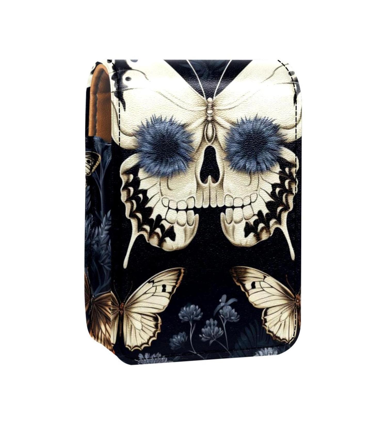 Buy Leather Lipstick Case & Mini Holder Bag | Colorful Butterfly & Skull Pattern | Lip Gloss Organizer with Mirror - Buy Online on GoSupps.com