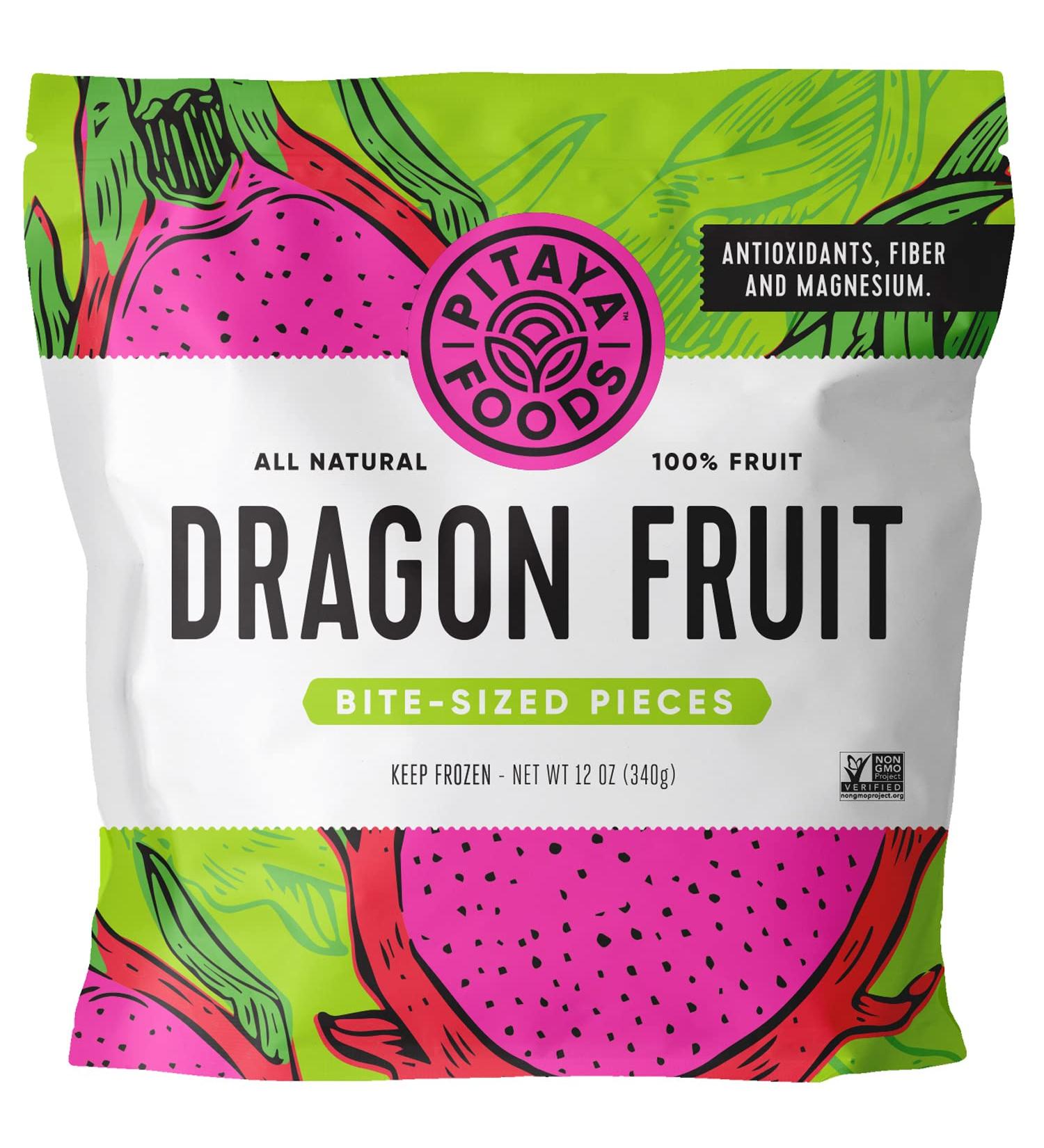 Pitaya Foods Natural Dragon Fruit Cubes - Pre-Packaged Frozen Fruit with Fiber, Magnesium, Iron & Vitamin C - 100% Fruit, Non-GMO, No Added Sugar or Preservatives - 12 oz 8-Pack - Buy Online on GoSupps.com