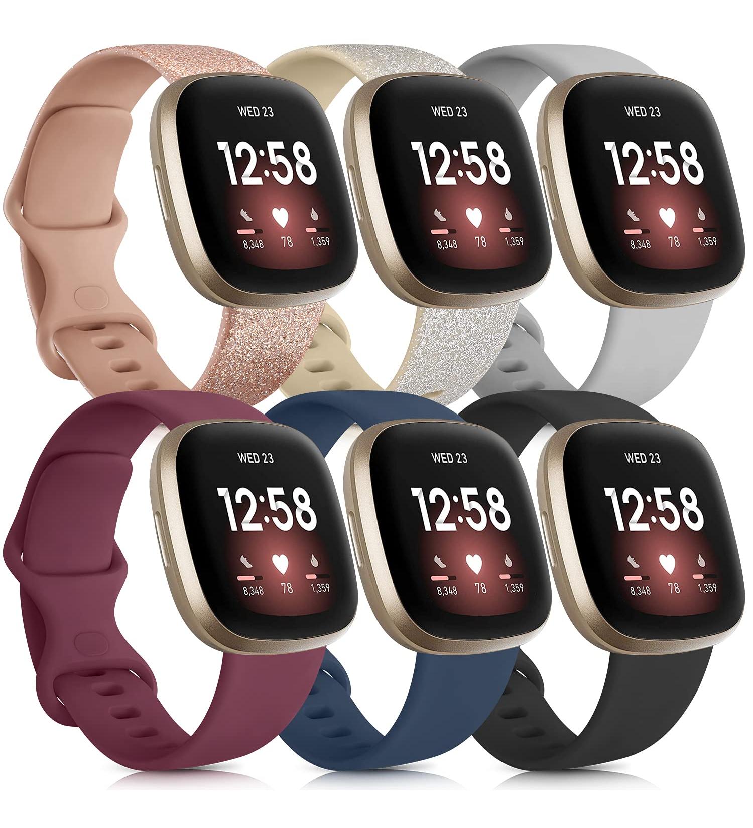 6 Pack Fitbit Versa 3/Sense Sport Bands - Small Silicone Replacement Wristbands in Glistening Rose Gold/Champagne - For Women and Men - Buy Online on GoSupps.com