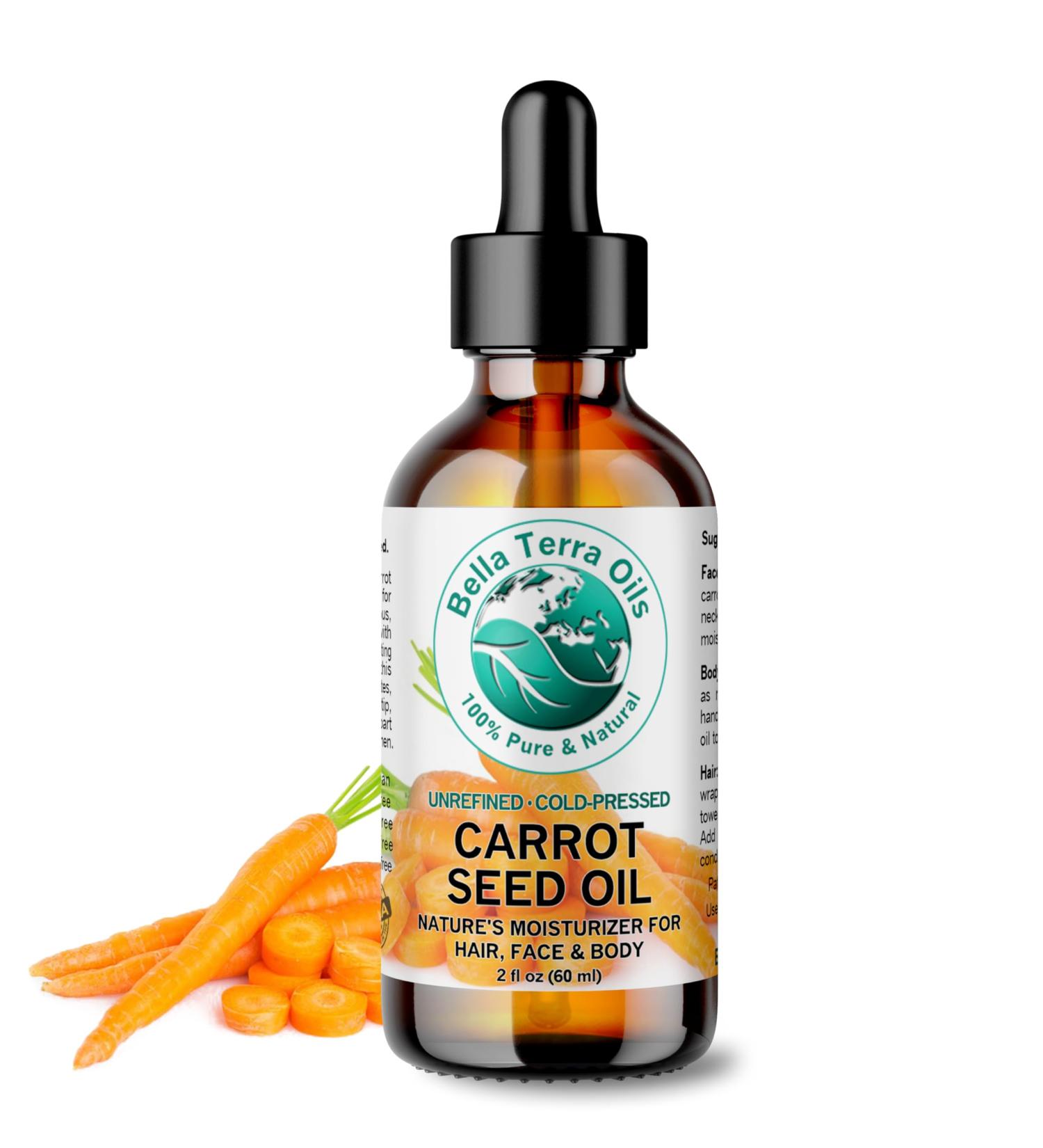 Bella Terra Oils - Organic Carrot Seed Oil 2 oz - Cold-Pressed Elixir Abundant in Vitamin A & E Beta-Carotene Richness Ideal for Nourished Skin Radiance 2 Fl Oz (Pack of 1) - Buy Online on GoSupps.com