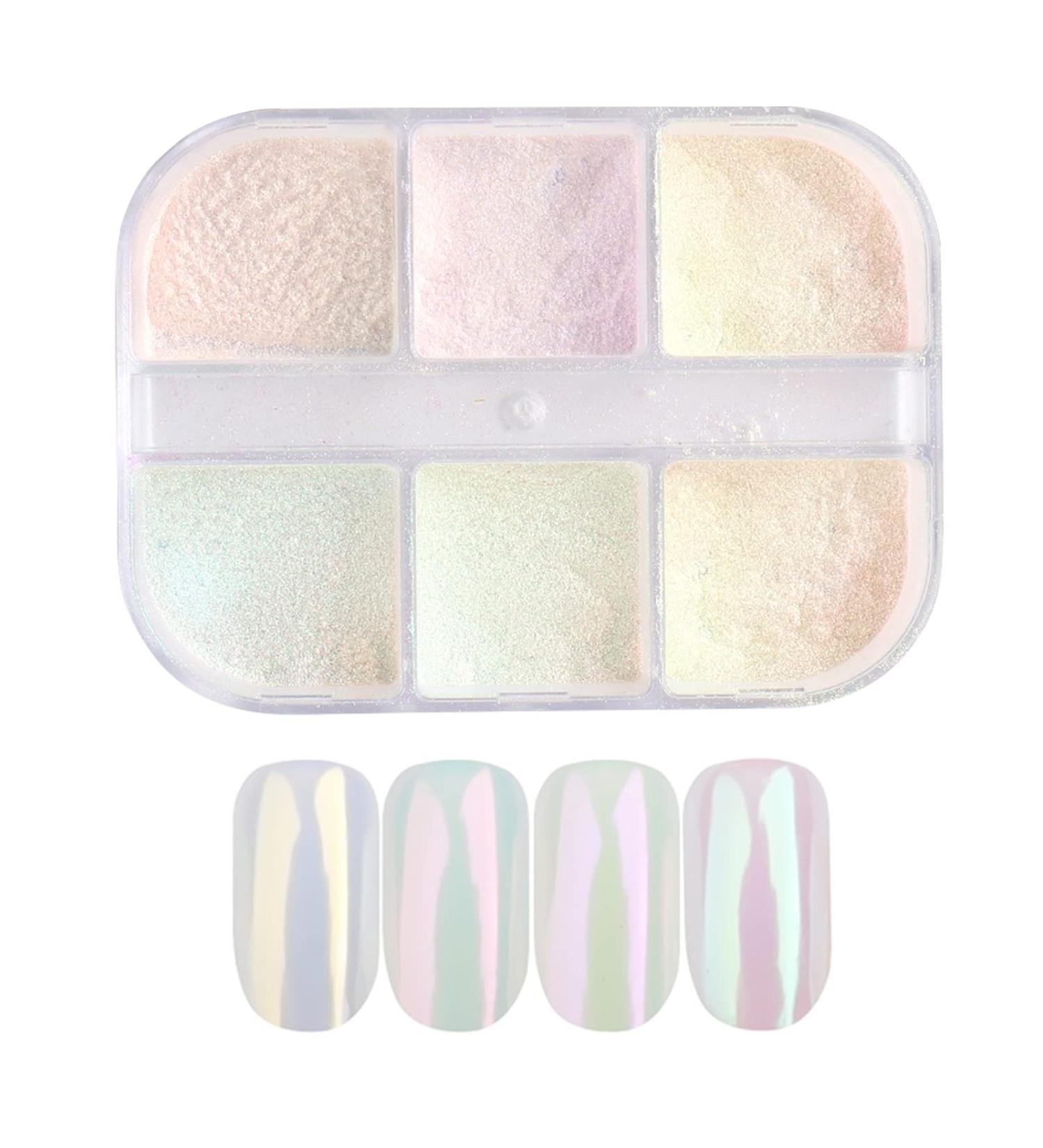 Chrome Nail Powder 6 Grids Aurora Shell Mirror Effect DIY Nail Art Decoration Pigment - Nail Powder A - Buy Online on GoSupps.com