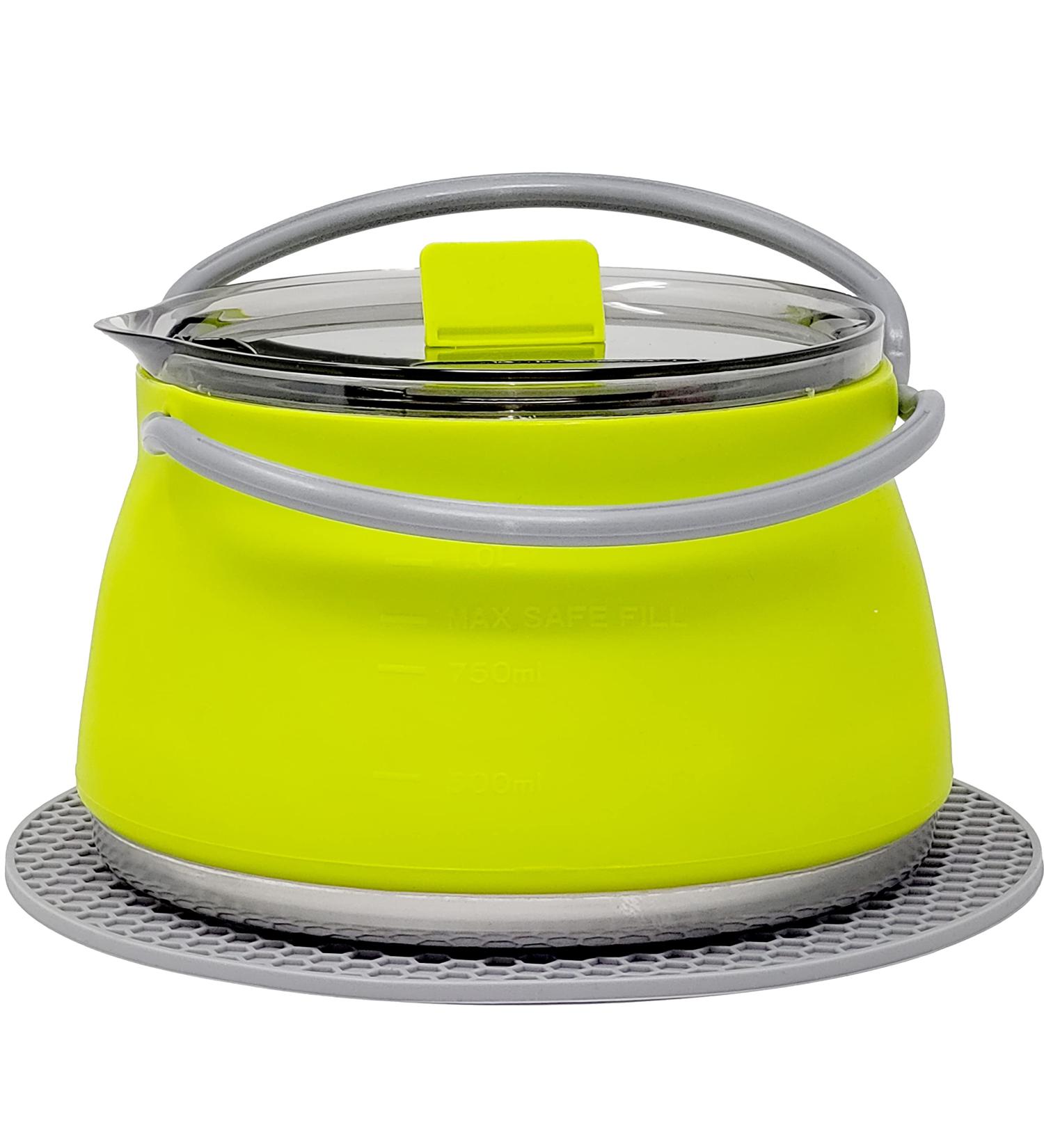 Camping Kettle - Collapsible 1 Liter Capacity for Hiking & Backpacking | Includes Silicone Trivet | Outdoor Cooking Gear - Buy Online on GoSupps.com