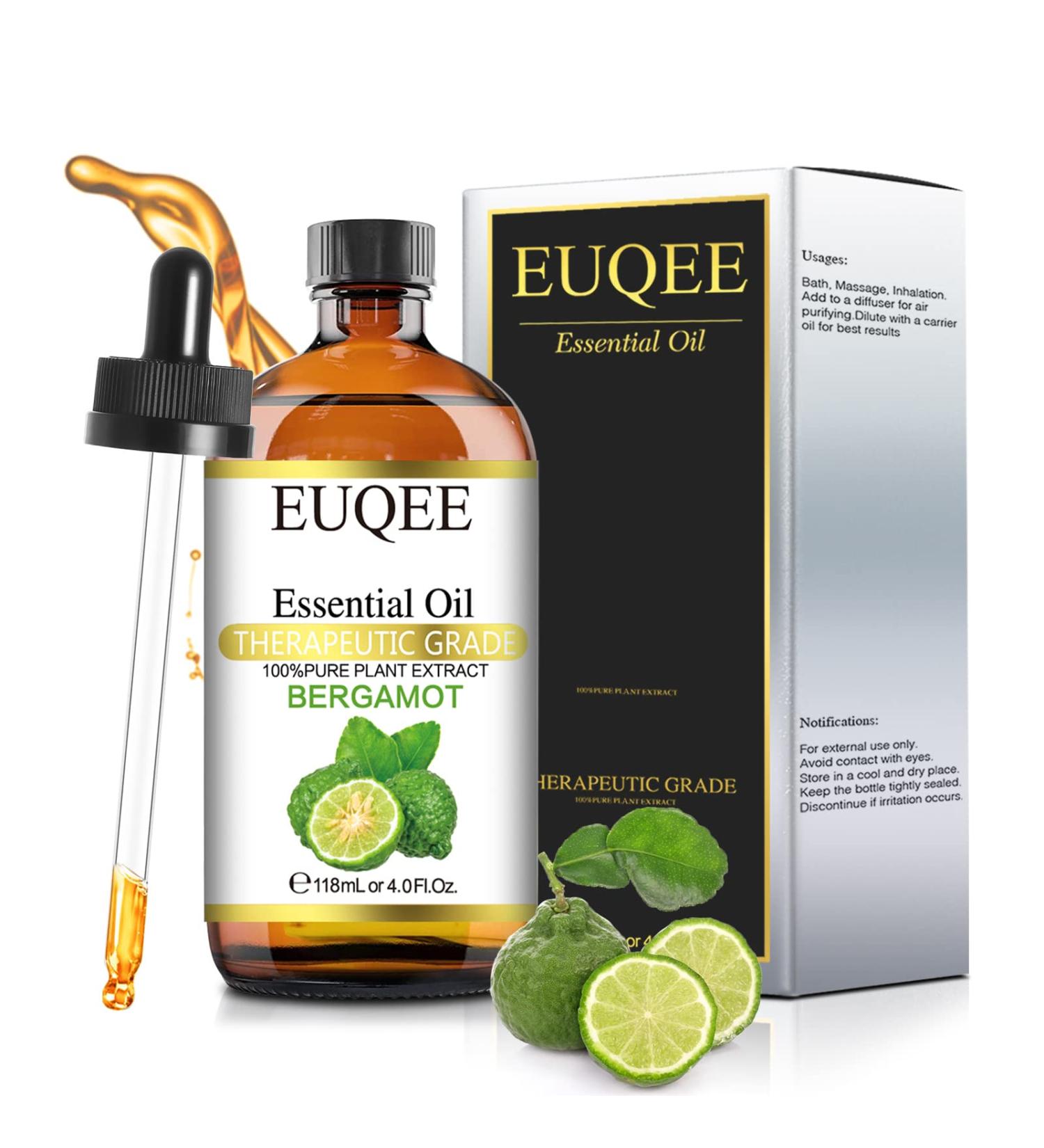 EUQEE Bergamot Essential Oil 118ml Pure Bergamot Oil Aromatherapy Oil Diffuser Oil Natural Essential Oils for Diffusers for Home Humidifier Relax Bergamot 118 ml (Pack of 1) - Buy Online on GoSupps.com