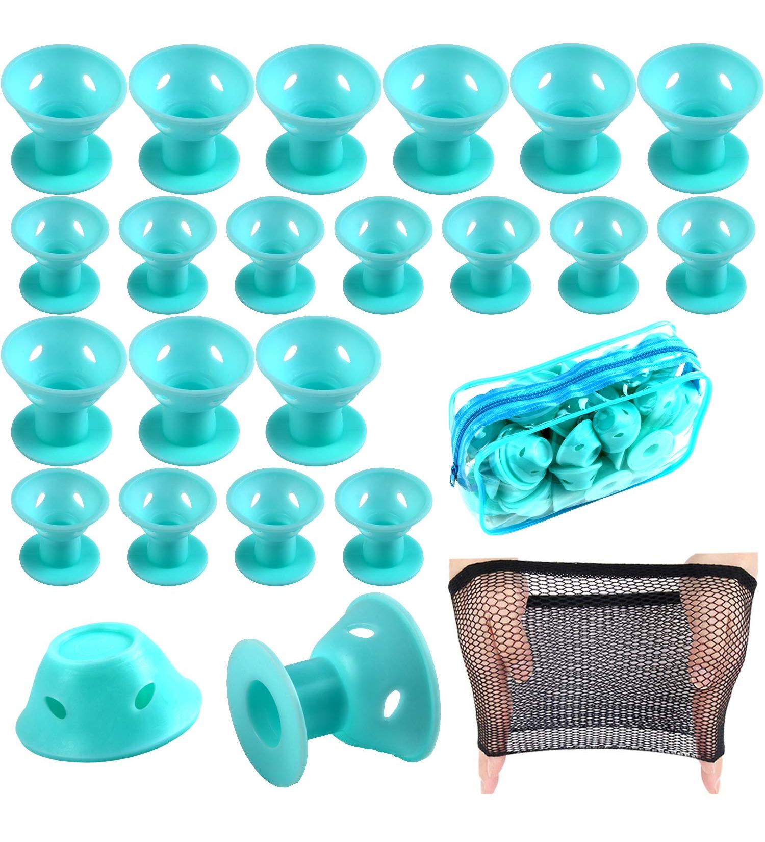 40 Pieces Silicone Curlers - Heatless Big Magic Hair Curlers for Long & Short Hair (Pale Cyan) - Buy Online on GoSupps.com