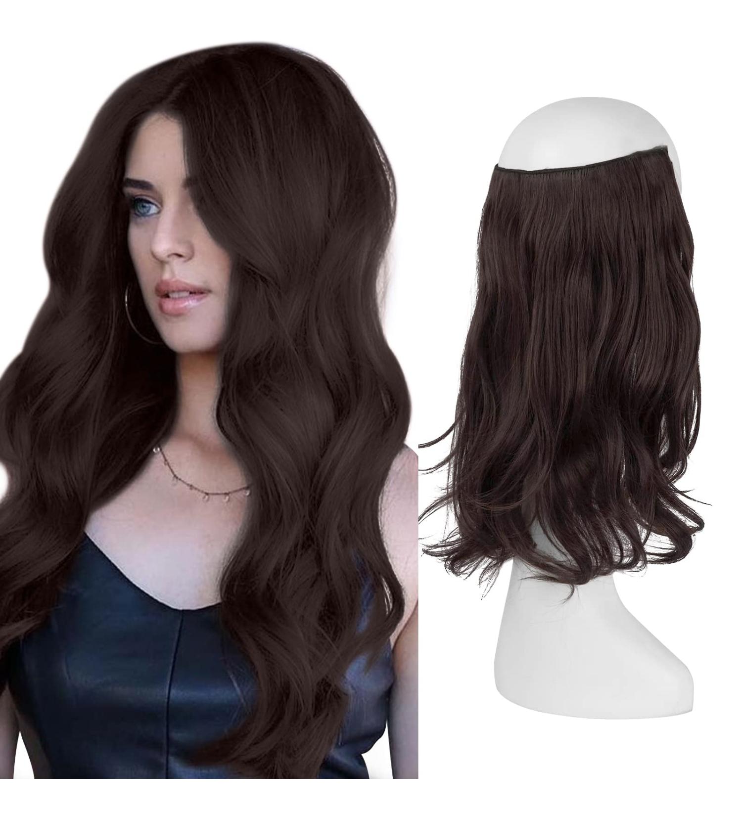 Feshfen Secrets Invisible Hair Extensions - 35cm Long Corrugated Synthetic Hair | Reddish Dark Brown M01 - Perfect for Women - Buy Online on GoSupps.com