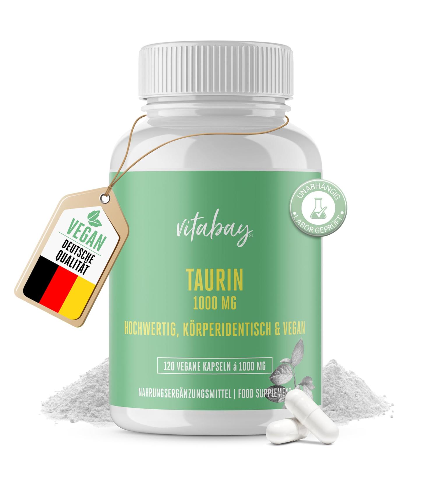 Vitabay Taurine 1000mg Capsules - High Dose Vegan Taurine Supplement | 120 Additive-Free Amino Acid Capsules - Buy Online on GoSupps.com