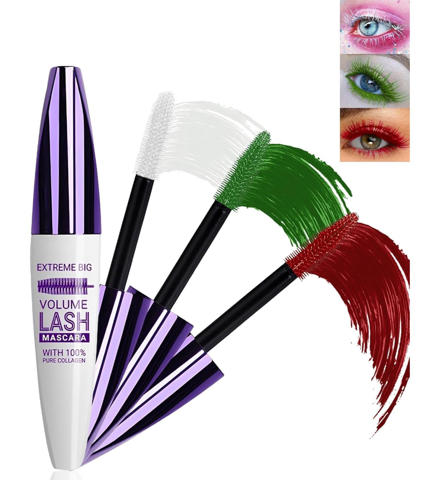 5D White Green Red Mascara Voluminous Waterproof-Silk Fiber Tubing Mascara for Eyelashes Volume and Length Curling Eye Lash Longlasting Smudegproof Liquid Lash Extensions Colored Mascara for Women White+06 Green+07 Red - Buy Online on GoSupps.com