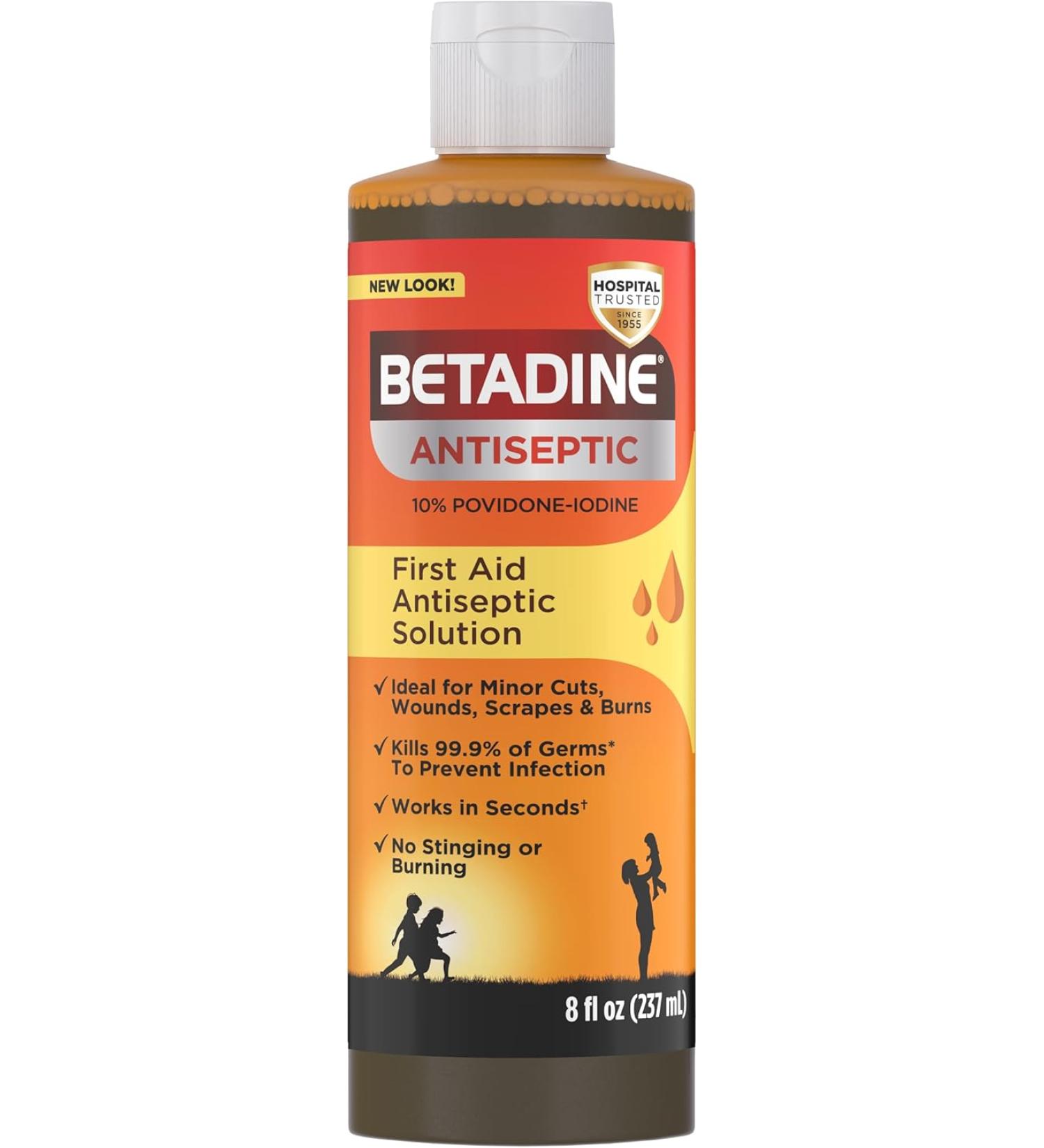 Betadine First Aid Solution 8oz Povidone Iodine Antiseptic - No-Sting Formula - Buy Online on GoSupps.com