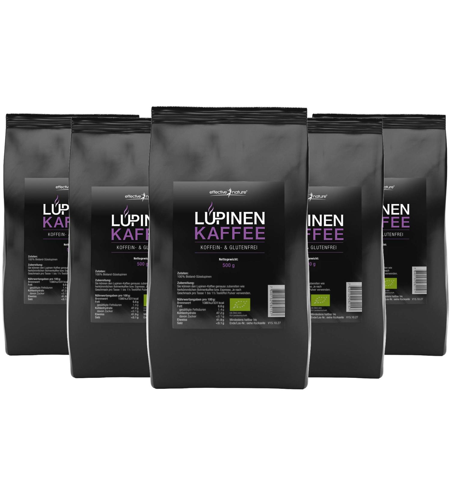 Effective Nature Lupine Coffee - Organic Caffeine & Gluten-Free Coffee Substitute - 5 x 500g Powder - 2.5kg Total for International Shipping - Buy Online on GoSupps.com