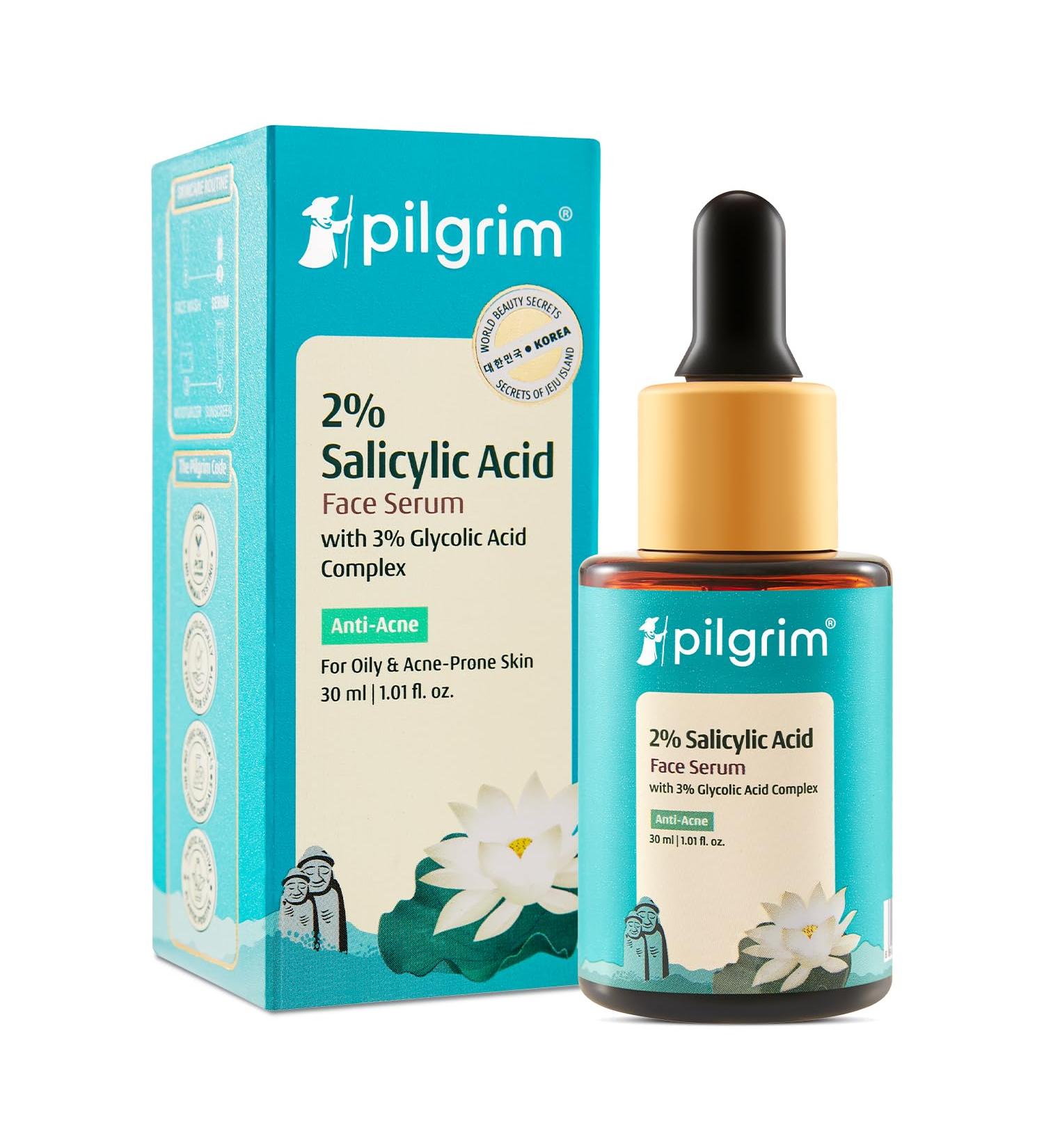 Pilgrim 2% Salicylic Acid Face Serum for Acne-Prone Skin | with Korean White Lotus | Helps Unclog Pores & Control Excess Oil | Gentle Daily Facial Serum | 1.01 Fl Oz (30 ml) - Buy Online on GoSupps.com
