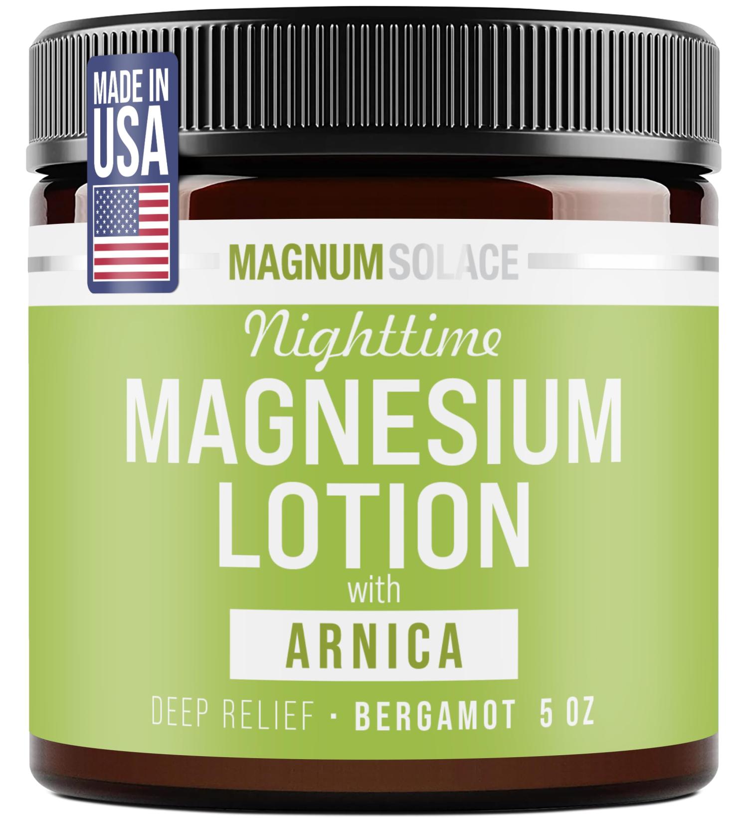 Magnum Solace Nighttime Magnesium Lotion with Arnica Soothing Relief & Relaxation Highly Concentrated Magnesium for Muscles & Joints Apply to Legs or Feet Before Bed Skin-Friendly - Buy Online on GoSupps.com