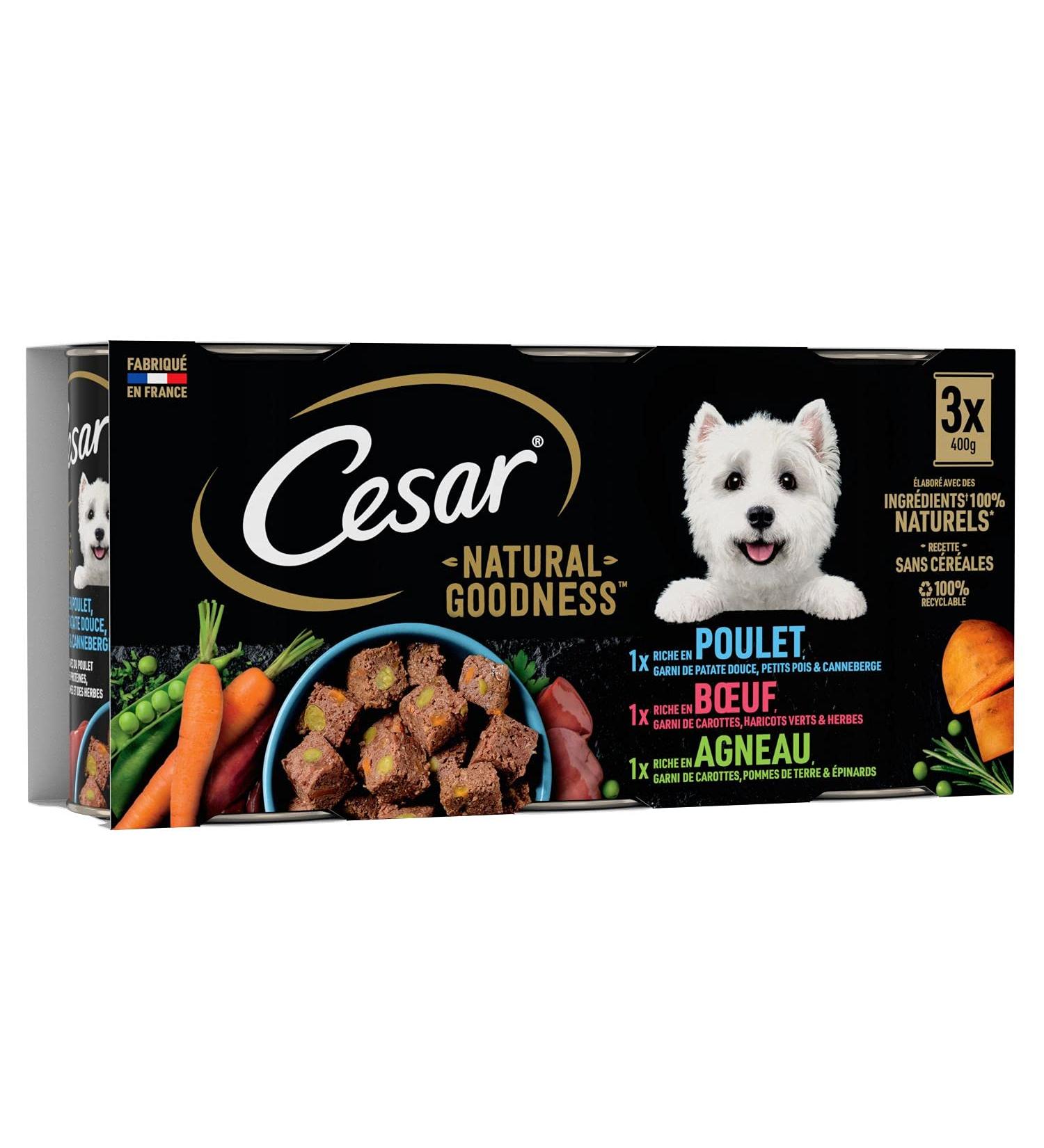 CESAR Natural Goodness - 24 Cans of 400g (Pack of 8 Packs of 3 Cans) - In Terrine for Adult Dogs (3 varieties - Beef / P - Buy Online on GoSupps.com