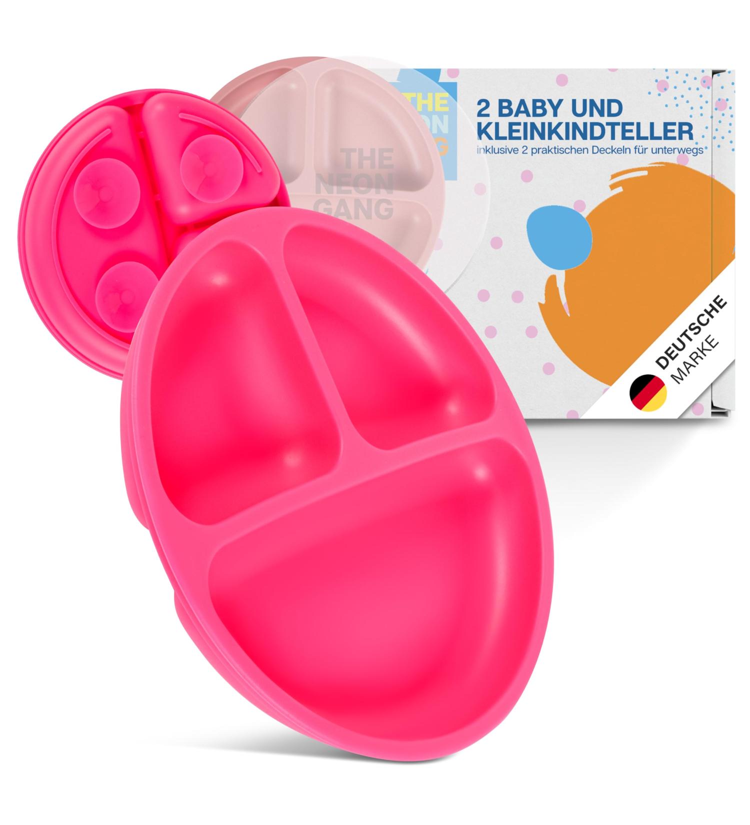 Buy Neon Gang Sustainable Baby Plates with Lids - 100% BPA Free Silicone Toddler Suction Plates - LFGB Certified - Pink Neon - 2 Sets - Buy Online on GoSupps.com